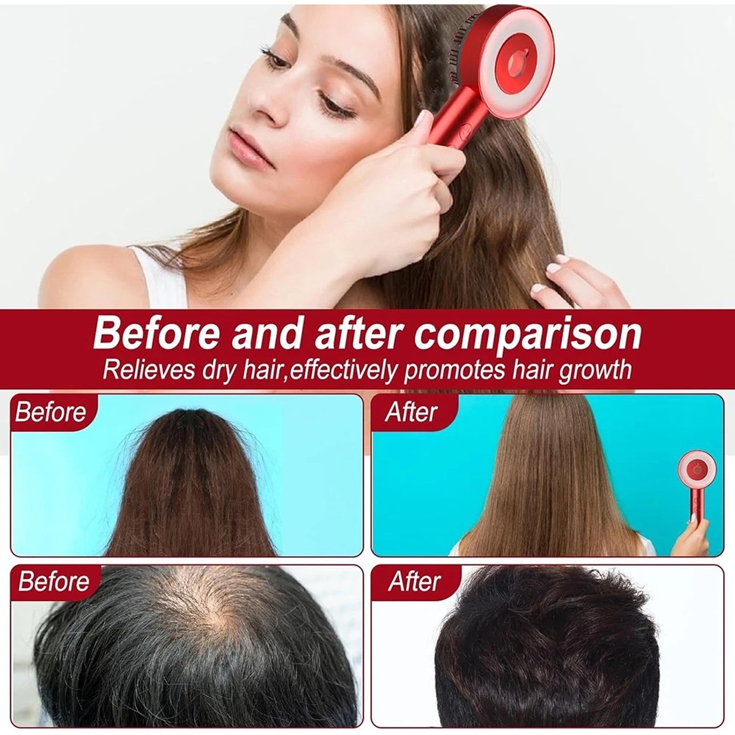 Electric Scalp Massage Comb with Red and Blue Light Therapy for Hair Care