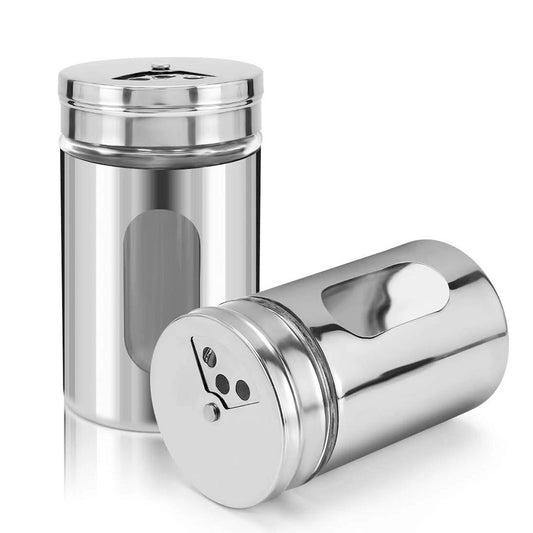 Mini Stainless Steel Spice Shaker and Storage Jar Set 2pcs