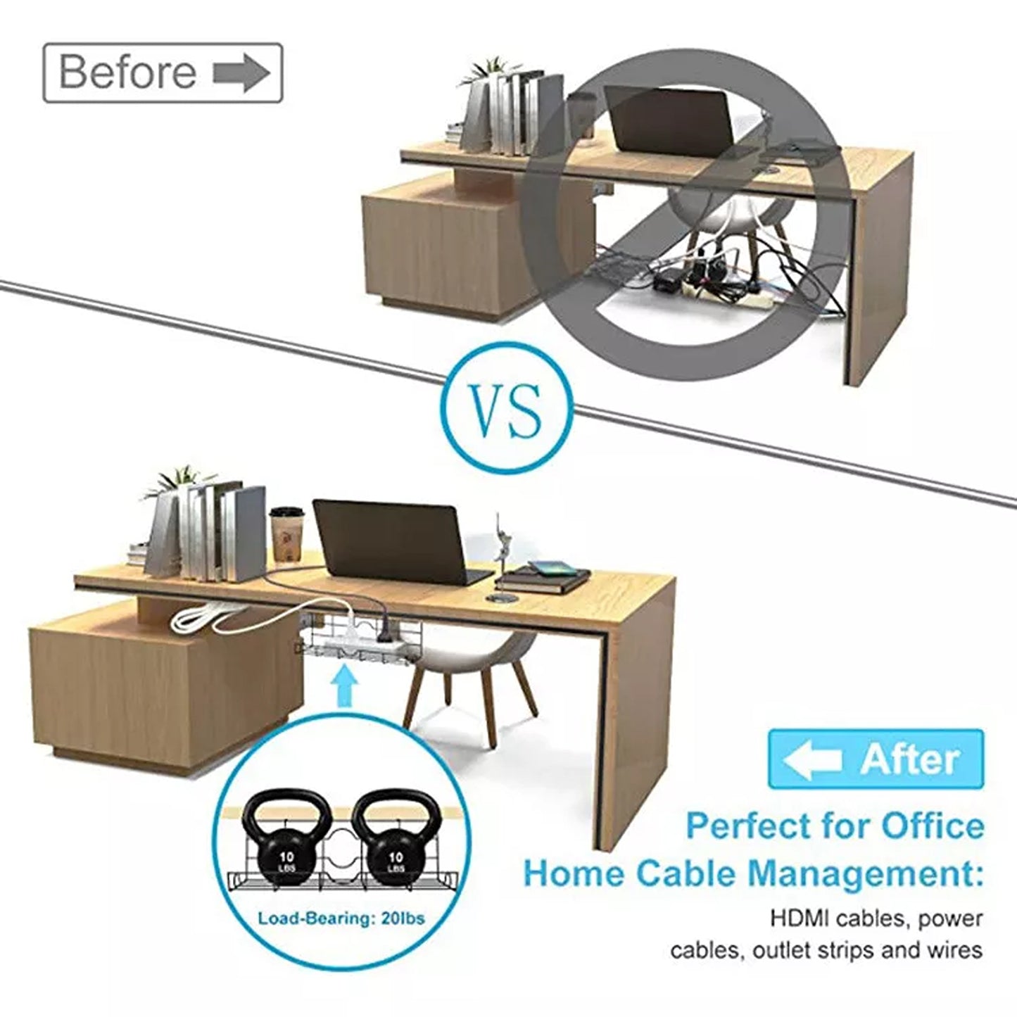 Cable Management Tray for Desk Under Desk Wire Organizer