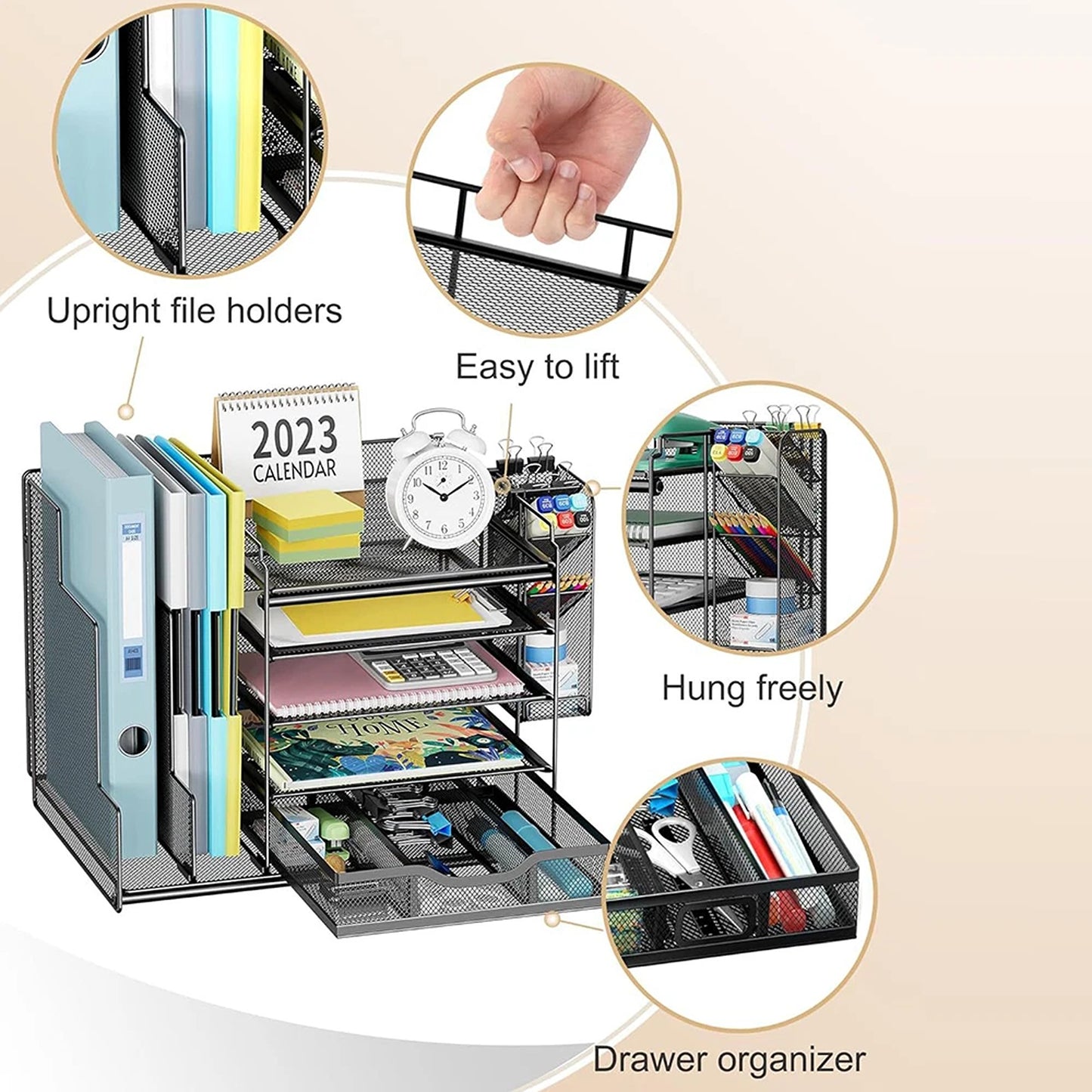 Desktop Document Organizer File Holder Paper Storage Rack Home Office Tray