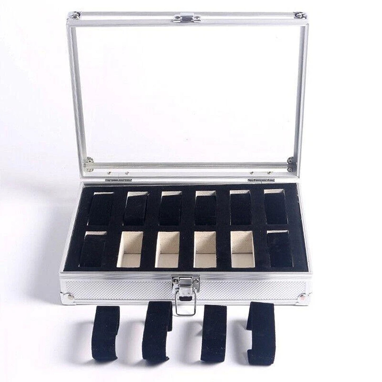12 Grid Carbon Fiber Aluminum Watch Storage Box