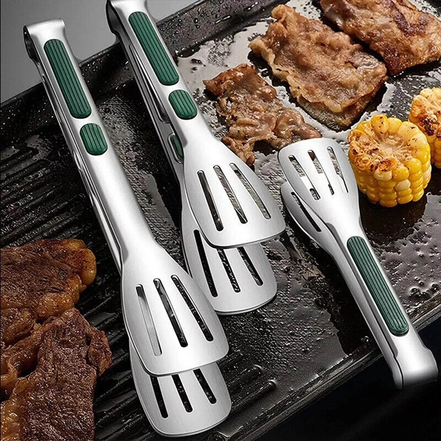 3 Piece Stainless Steel Food Tongs Grill Meat Bread Serving