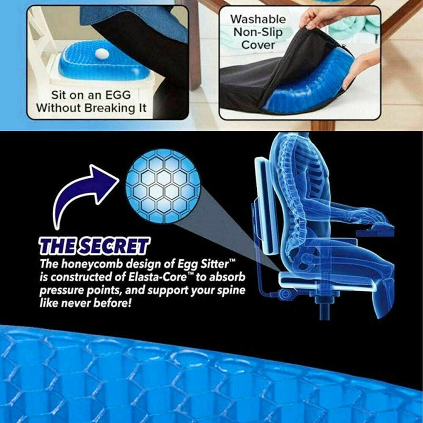Gel Seat Cushion for Lower Back Pain and Pressure Relief