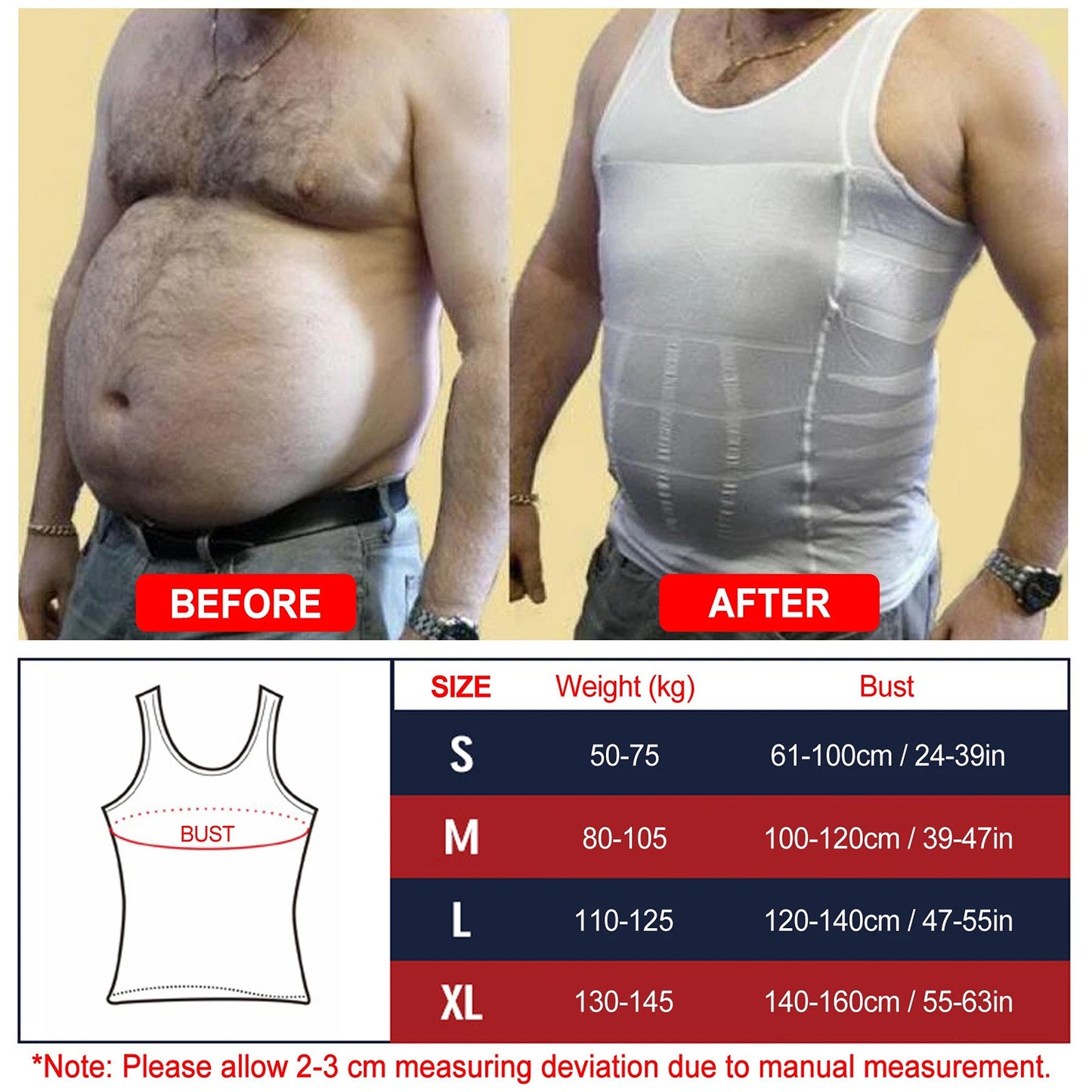 Slim Fit Compression Vest for Men Body Shaper Undershirt - Black