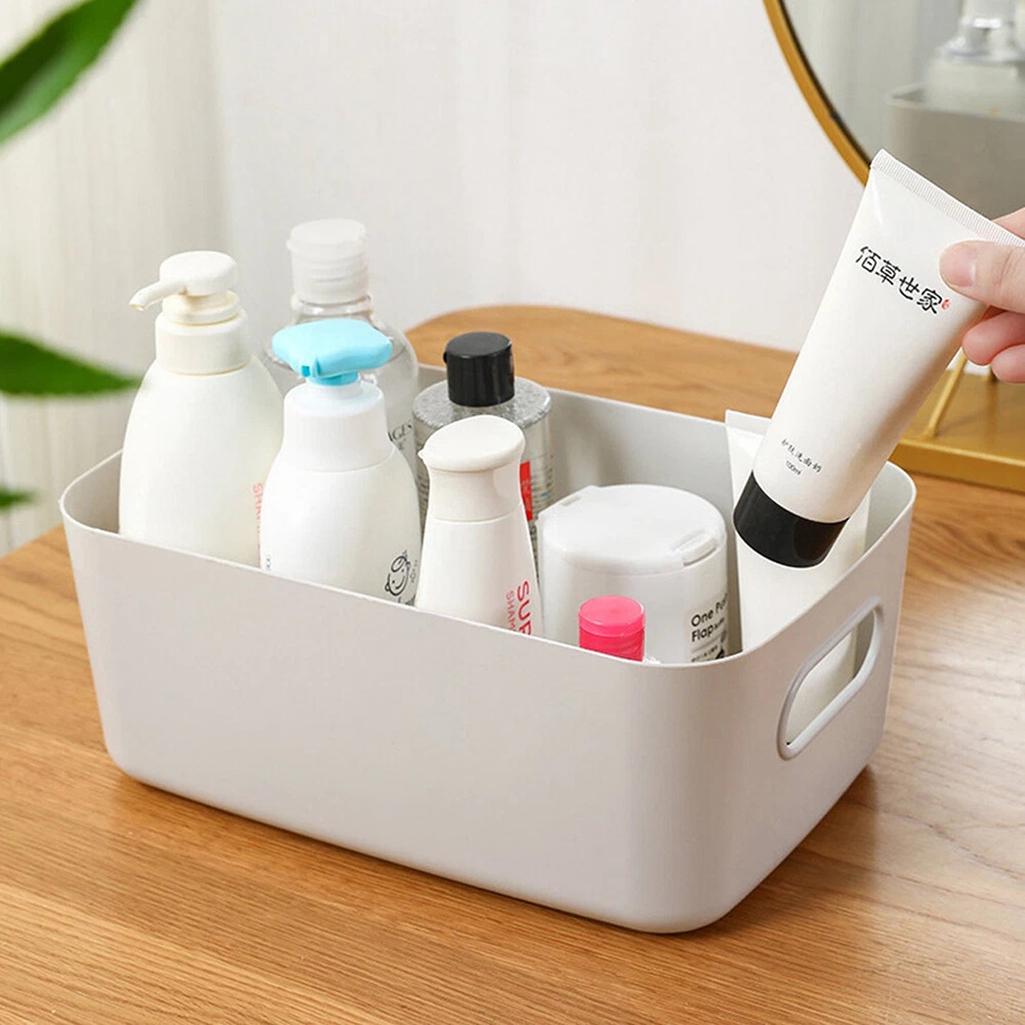 Plastic Storage Basket with Carry Handle for Organization