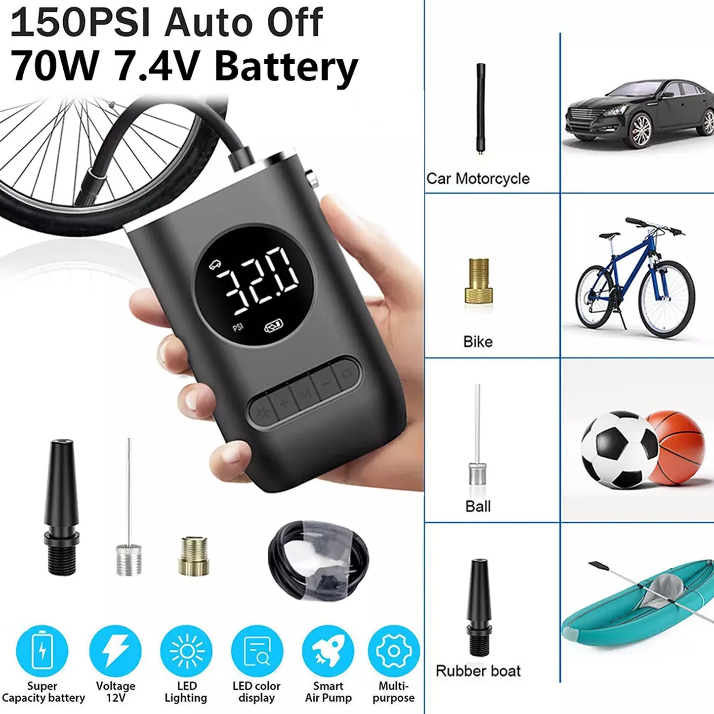 Rechargeable Car Tire Air Inflator Electric Pump Cordless