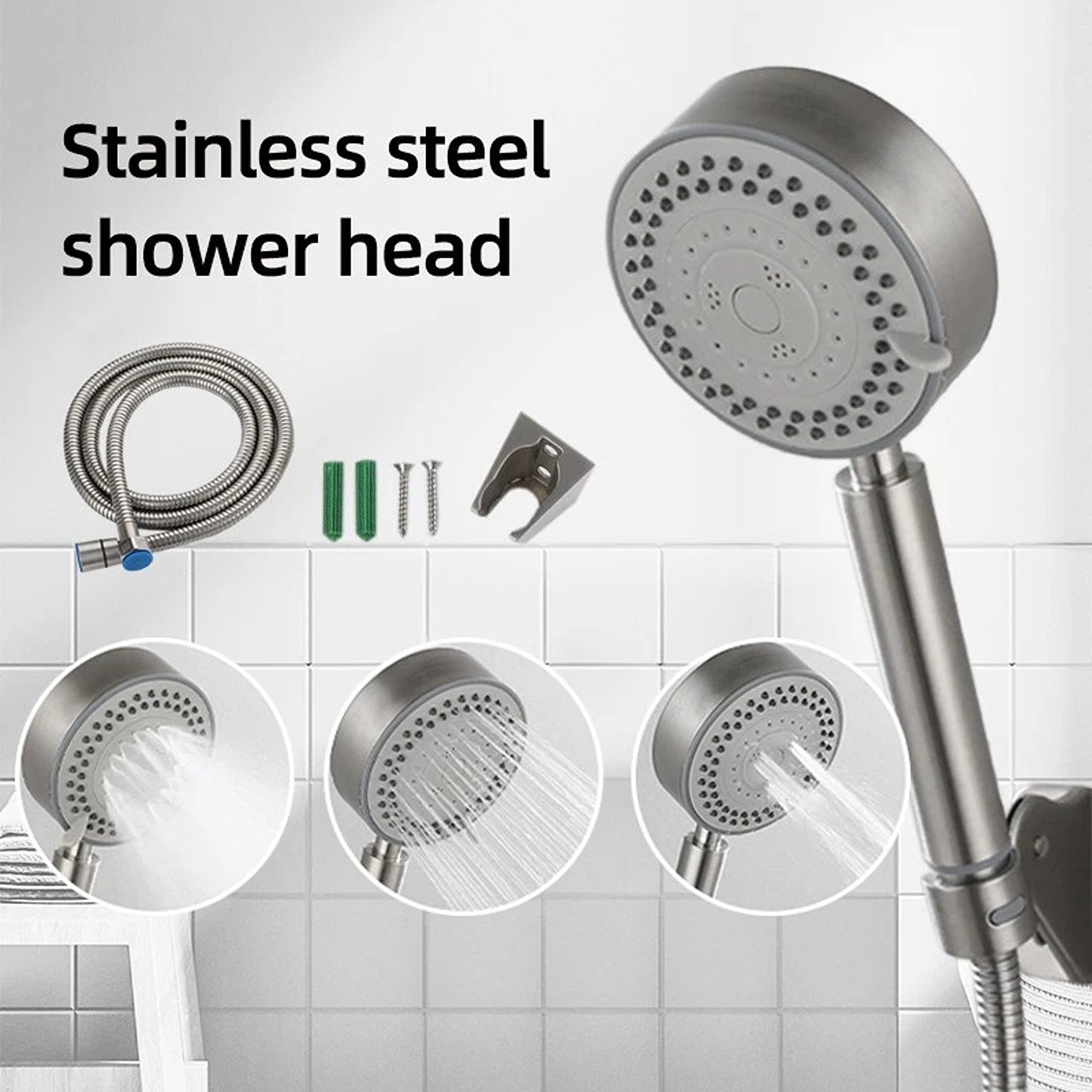 High Pressure Shower Head with 5 Spray Modes and 1.5m Hose