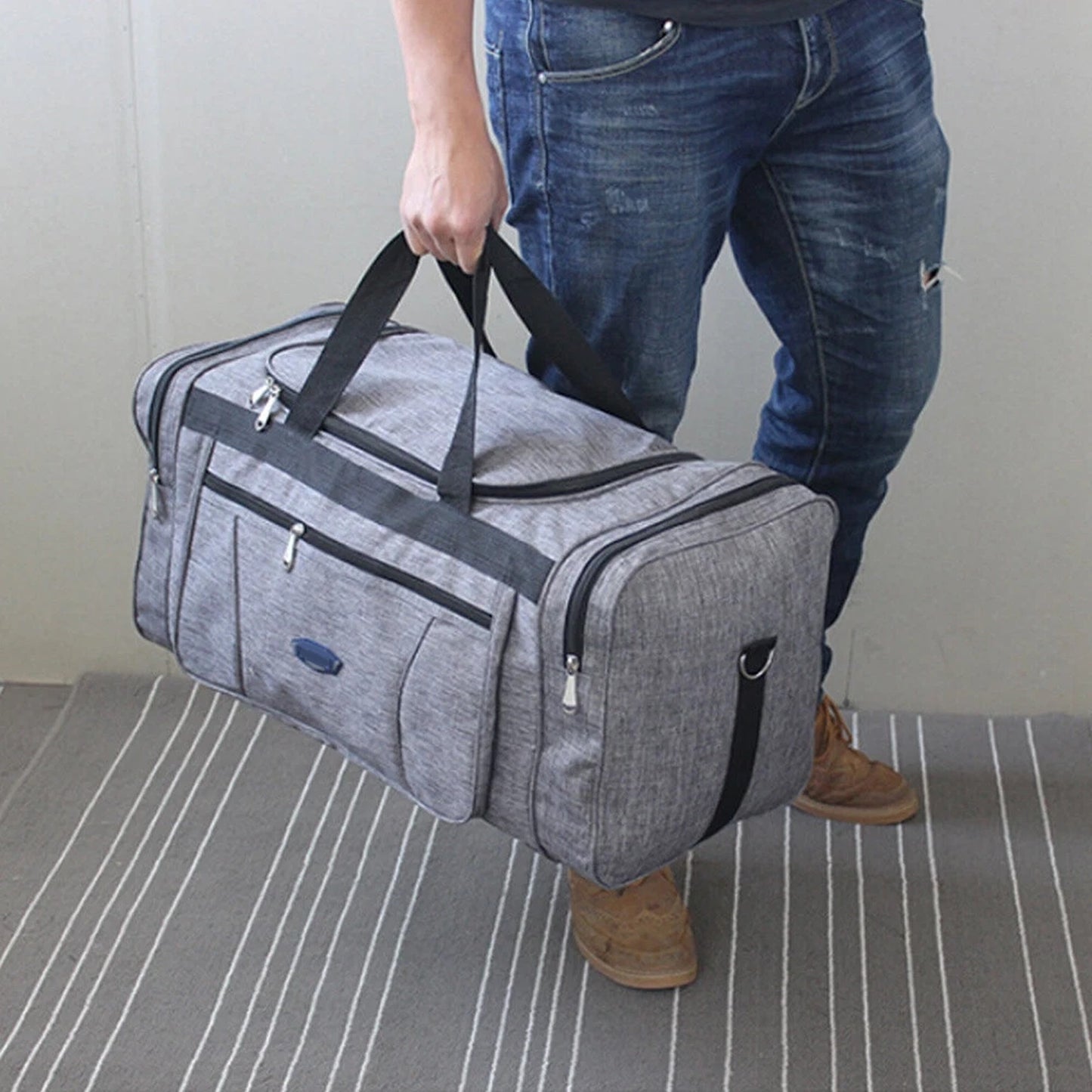 Grey Waterproof Oxford Travel Bag Large Capacity Sports Duffle Bag