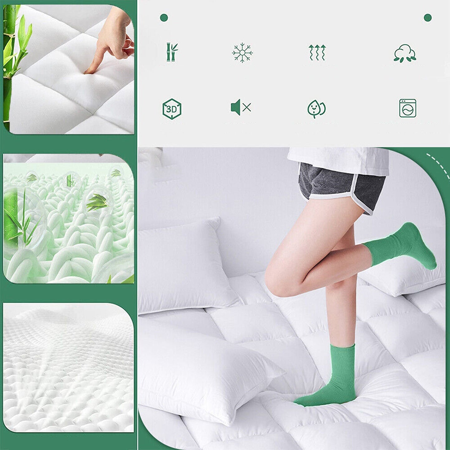 Bamboo Pillowtop Mattress Topper 100GSM Bed Protector Queen King