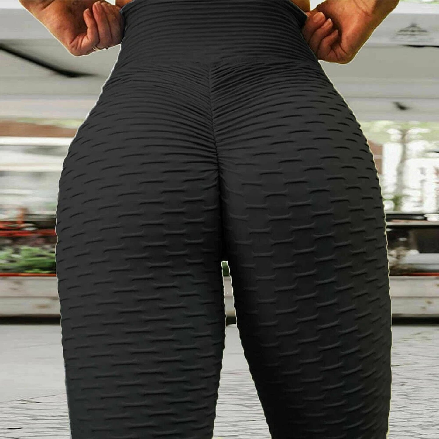 Womens Yoga Leggings Push Up Anti Cellulite Pants for Gym and Fitness - Black