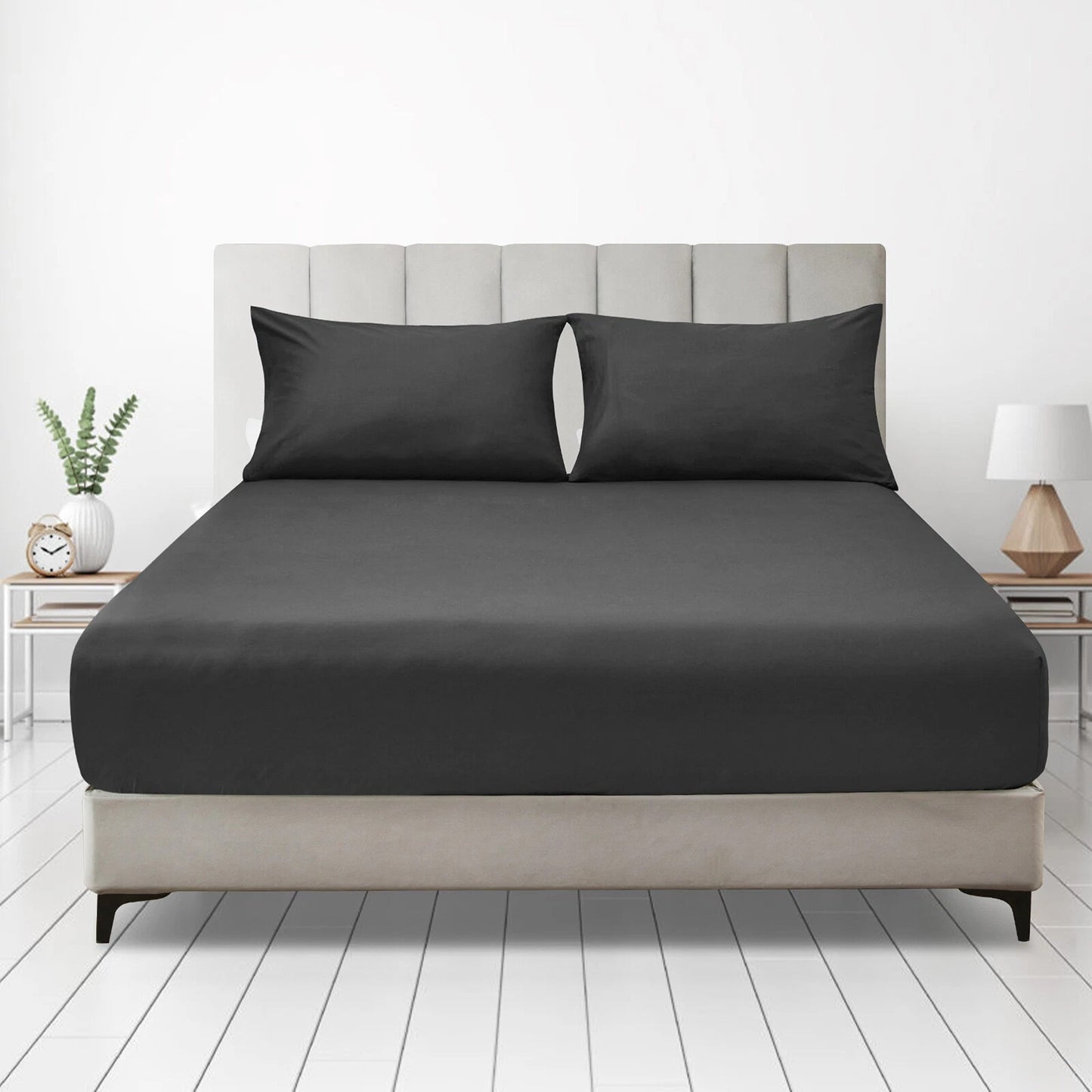 Hotel 2200TC Ultra Soft Fitted Sheet Set with Pillowcases No Flat Sheet - Dark Grey