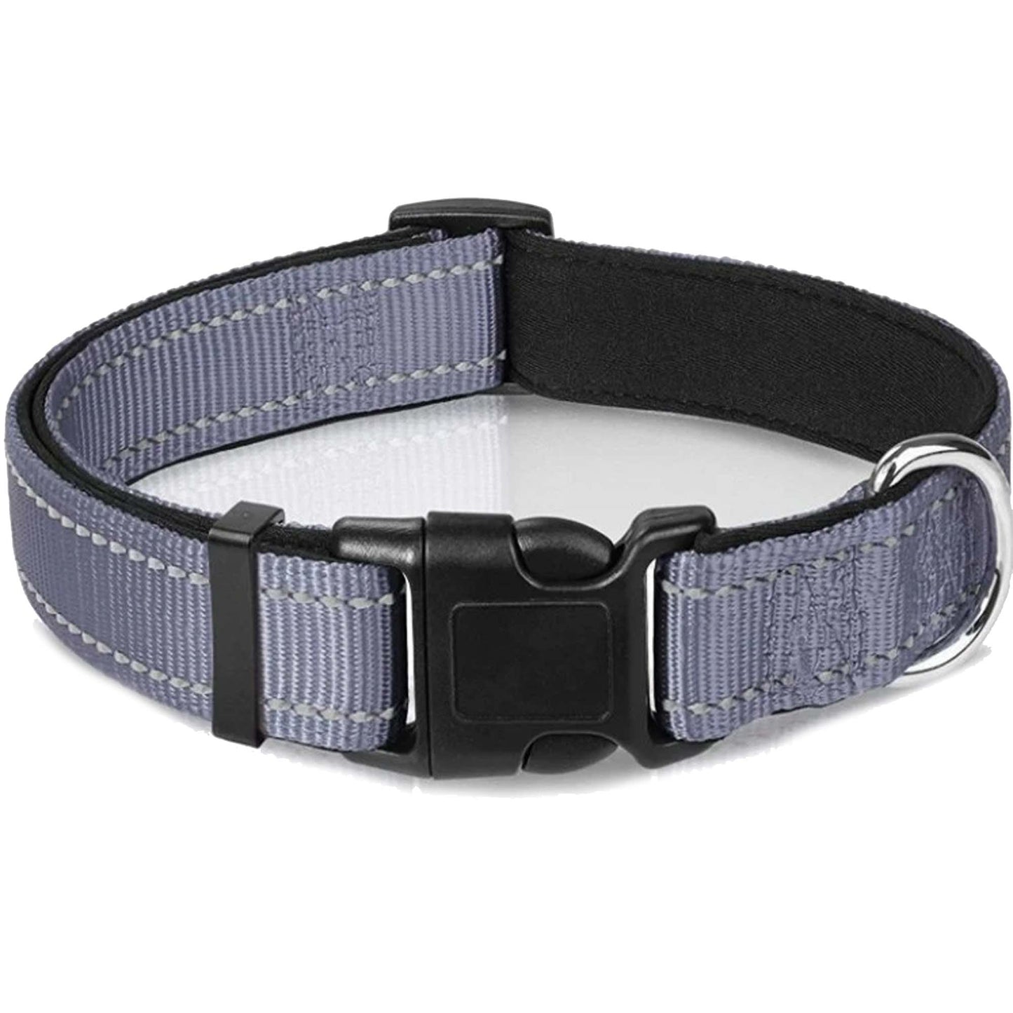 Grey Adjustable Pet Collar with Safety Lock Buckle