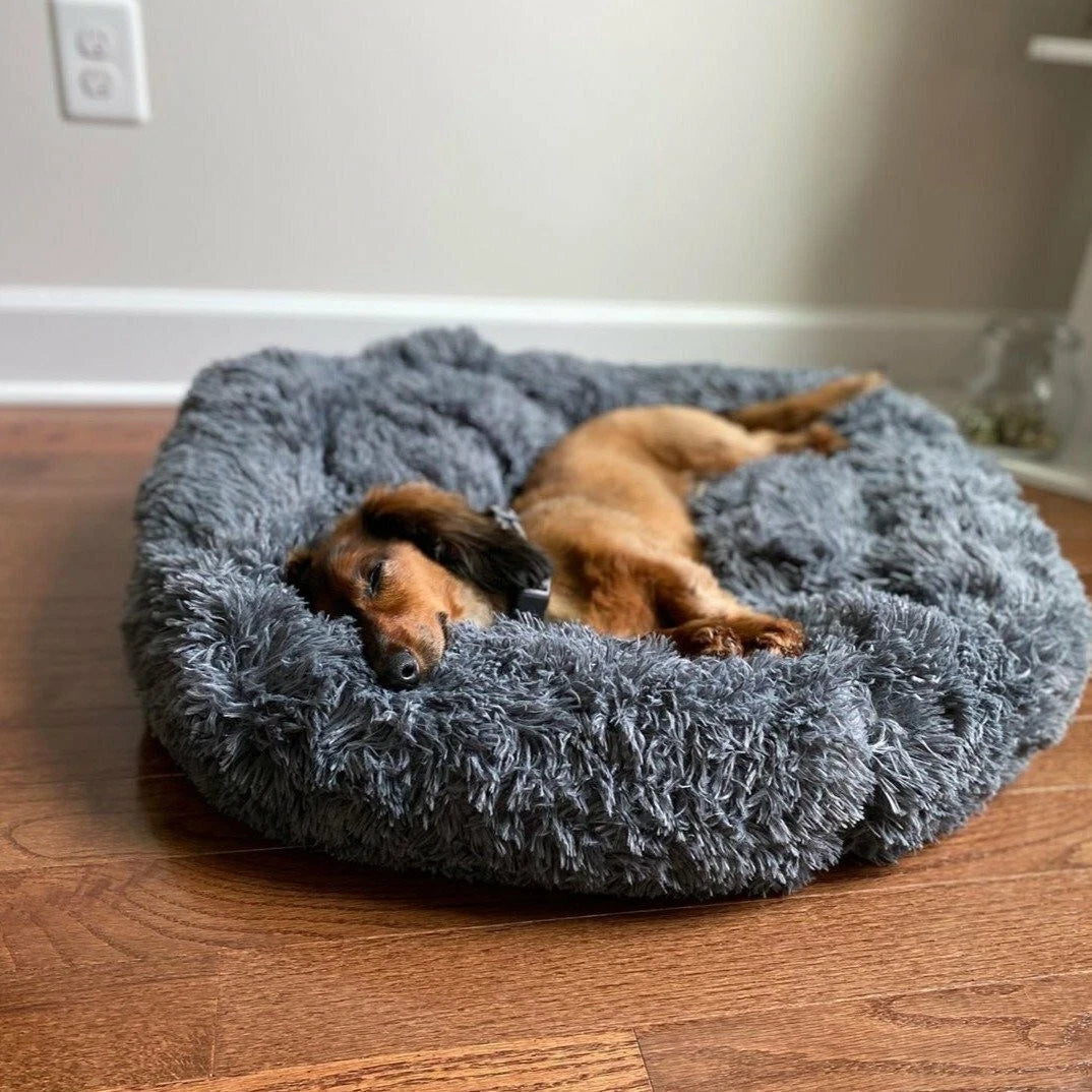 Dark Grey Soft Plush Calming Pet Bed for Dogs and Cats