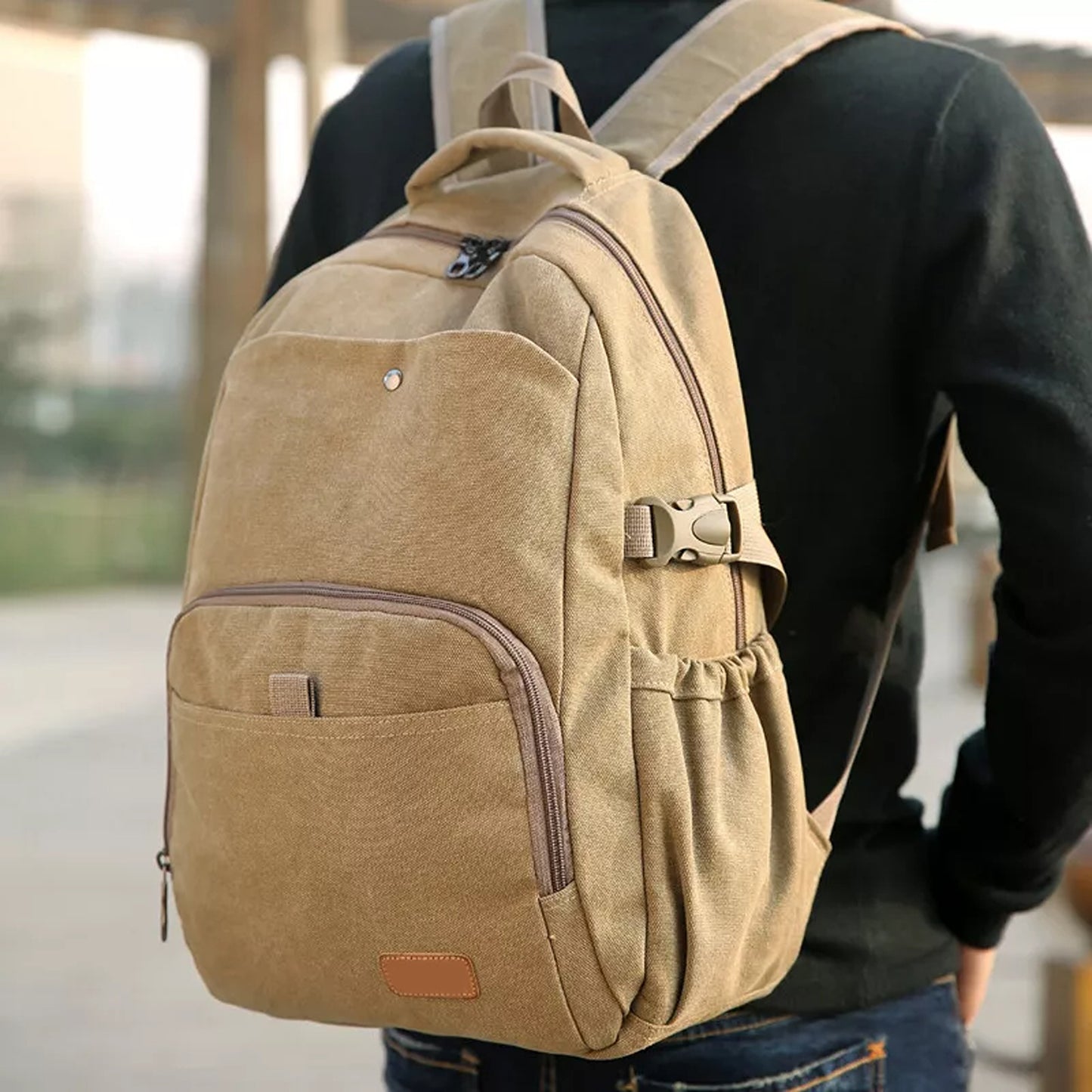 Mens Travel Backpack Vintage Canvas Bag for Laptop and School