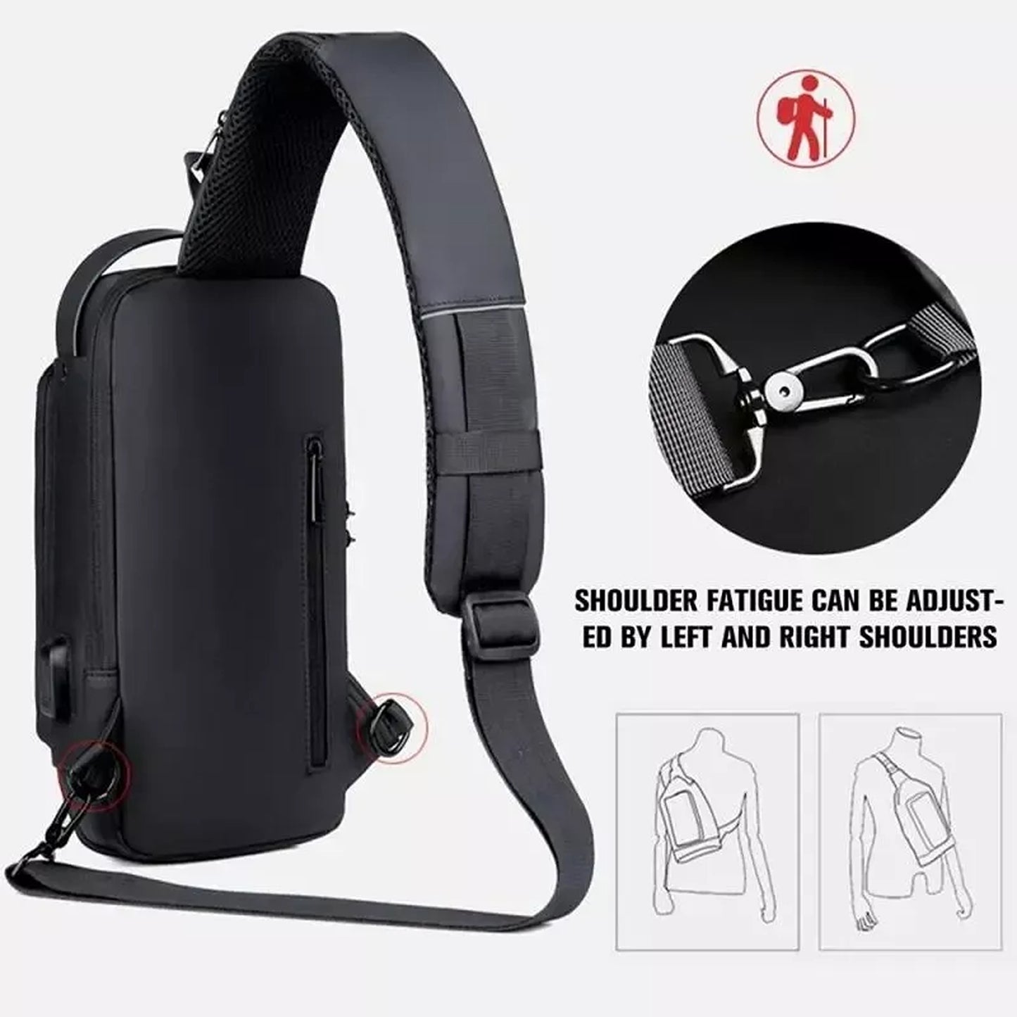 Crossbody Sling Bag for Men Anti Theft Backpack with USB Port