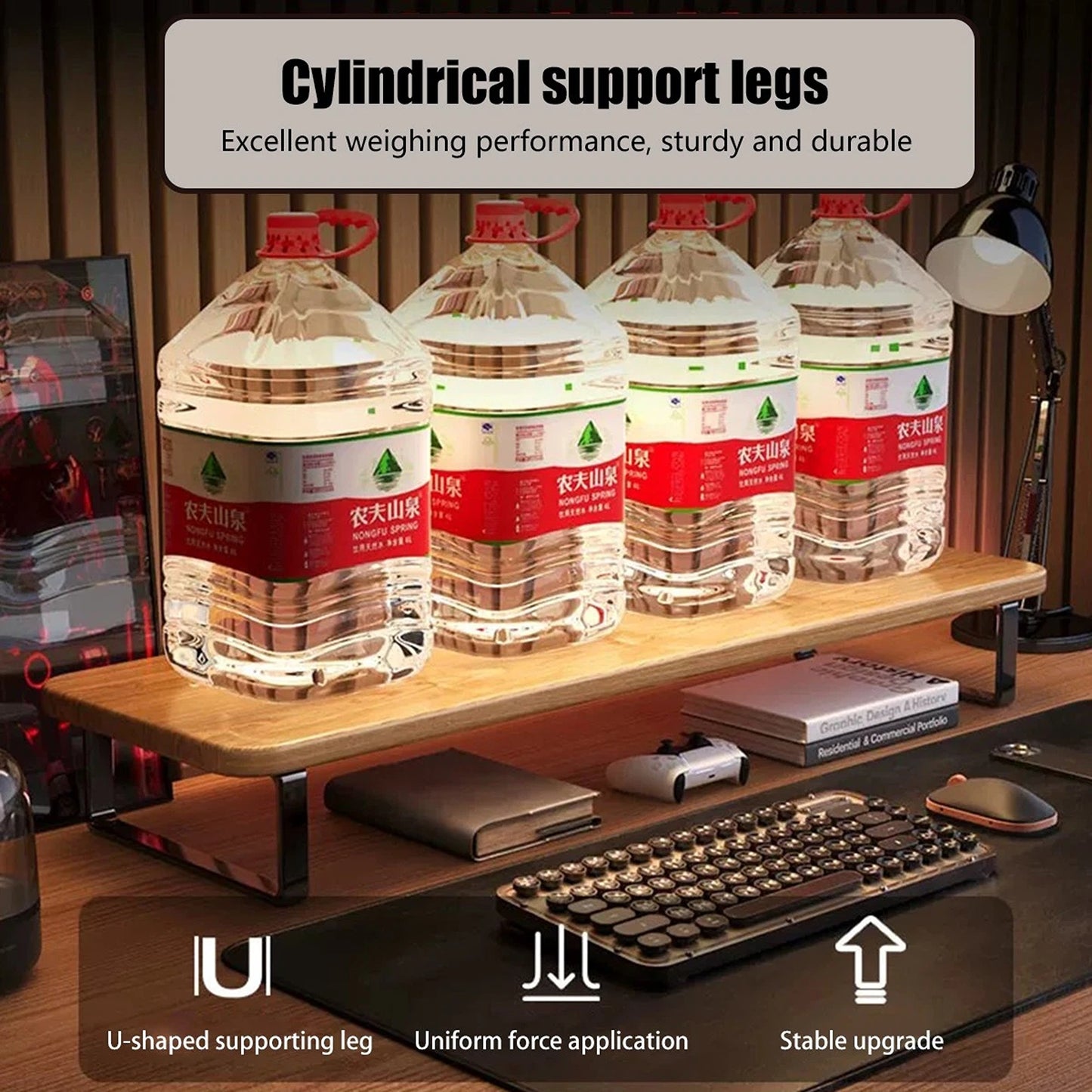 Wood Monitor Riser Shelf for Improved Desk Organization