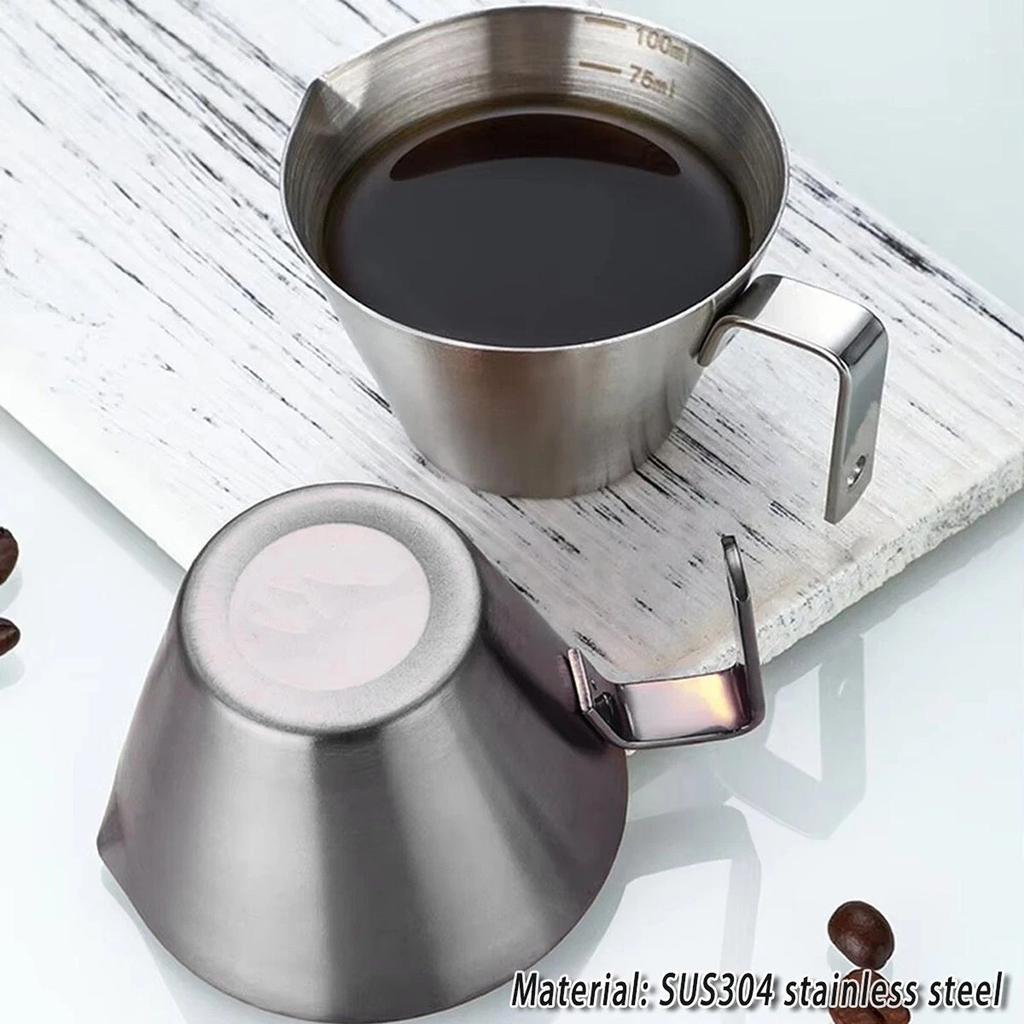 Espresso Measuring Cup 100ml Stainless Steel with Easy Grip Handle