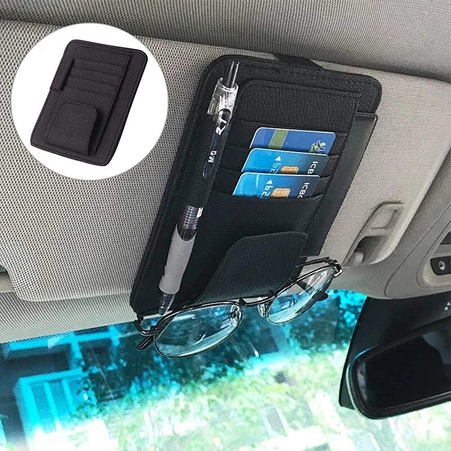 Car Sun Visor Organizer with Sunglasses and Card Holder