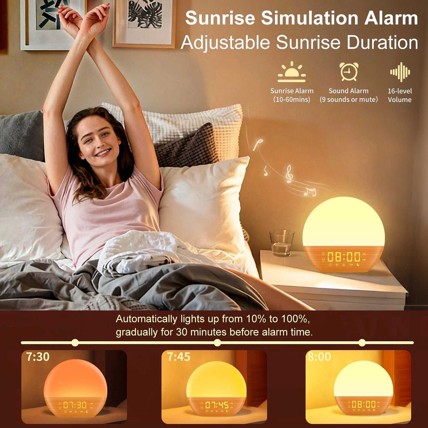 Sunrise Alarm Clock Wake Up Light With Sound Machine And White Noise