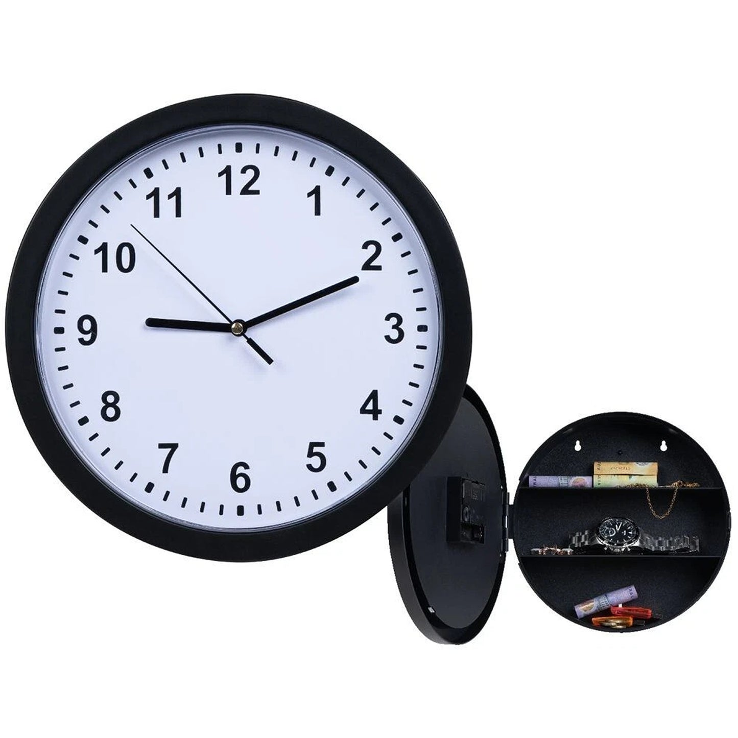 Wall Mounted Black Clock Safe with Key Lock for Hiding Valuables