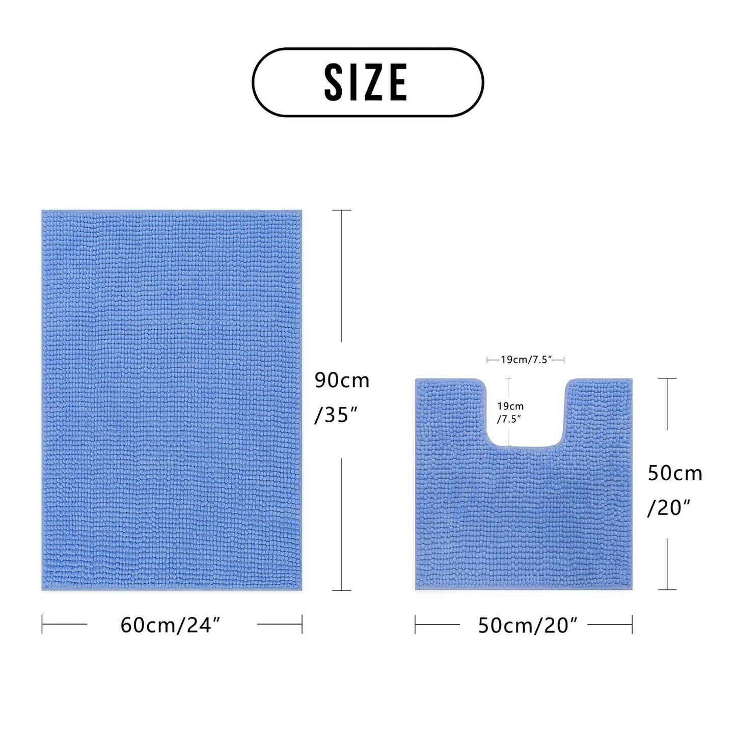 Sky Blue 1200 GSM Chenille Bath Mat and Toilet Mat Set Non Slip
