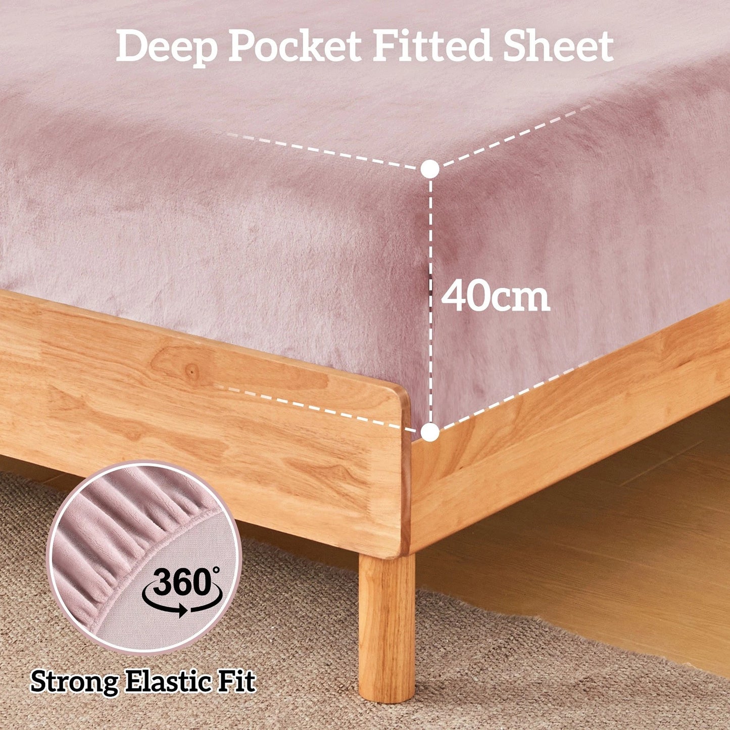 Dusty Pink Warm Flannelette Fitted Sheet and Pillowcase Set No Flat Sheet