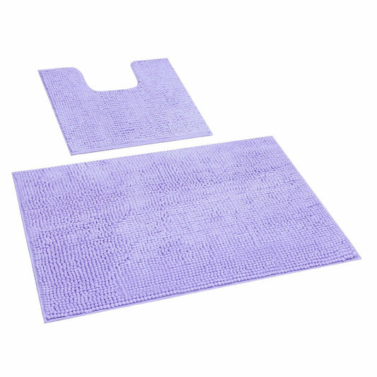 Lavender 1200 GSM Chenille Bath Mat and Toilet Mat Set Non Slip