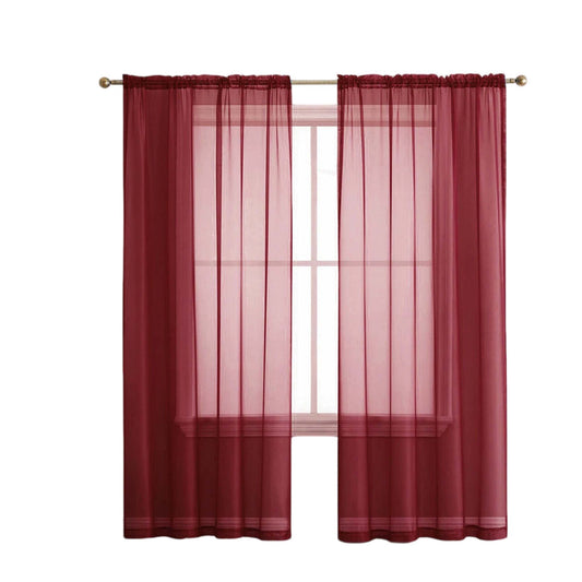 Dark Red 2 Panel Sheer Organza Voile Curtains Rod Pocket Window Drape 140x213cm