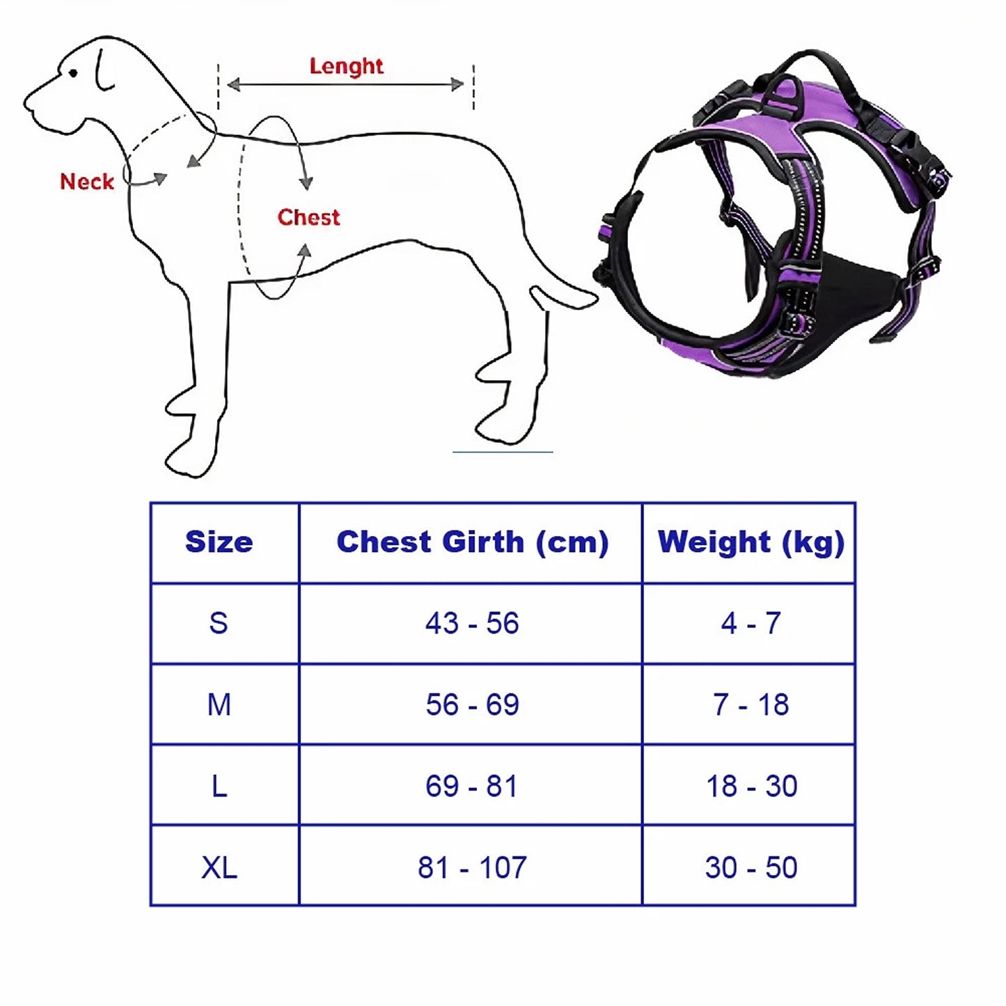 Reflective No Pull Dog Harness with Handle Adjustable Vest for Pets and Puppies - Blue