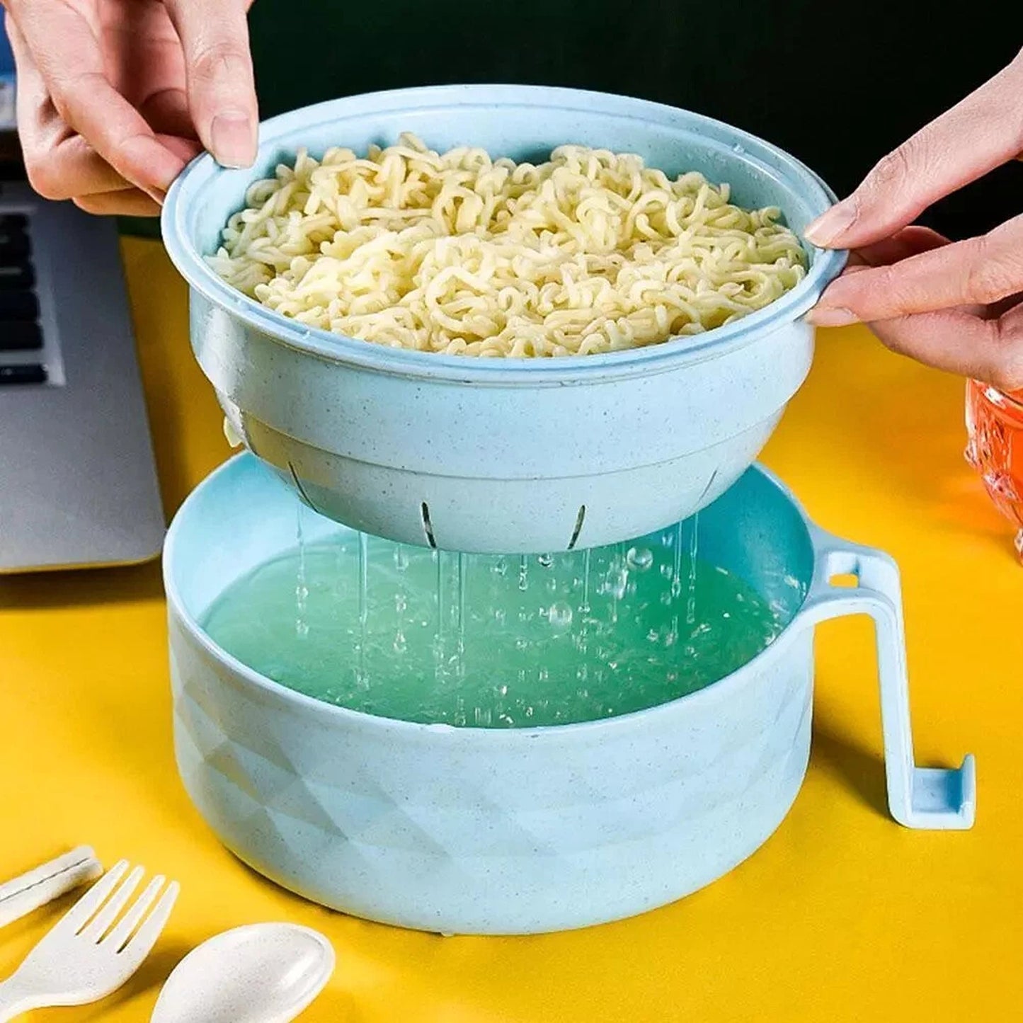 Pink Microwave Ramen Bowl Set with Chopsticks for Instant Noodles