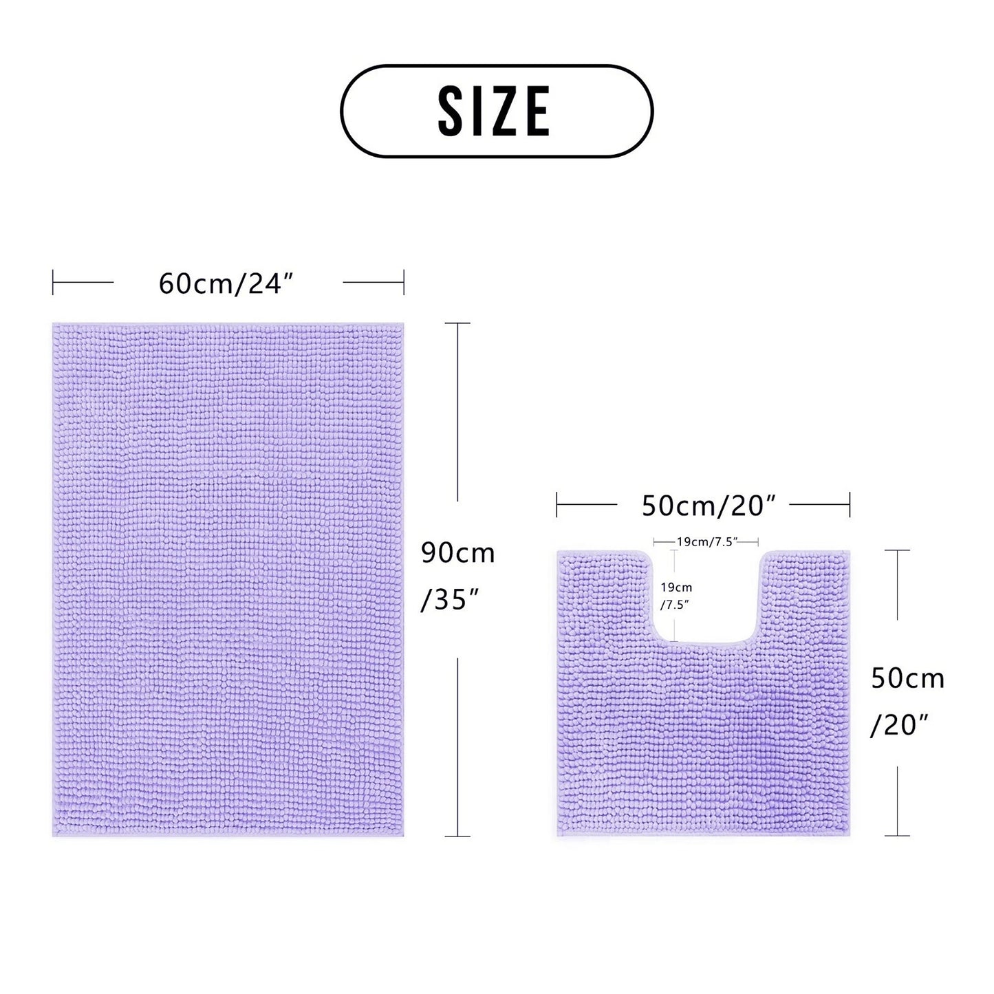 Lavender 1200 GSM Chenille Bath Mat and Toilet Mat Set Non Slip
