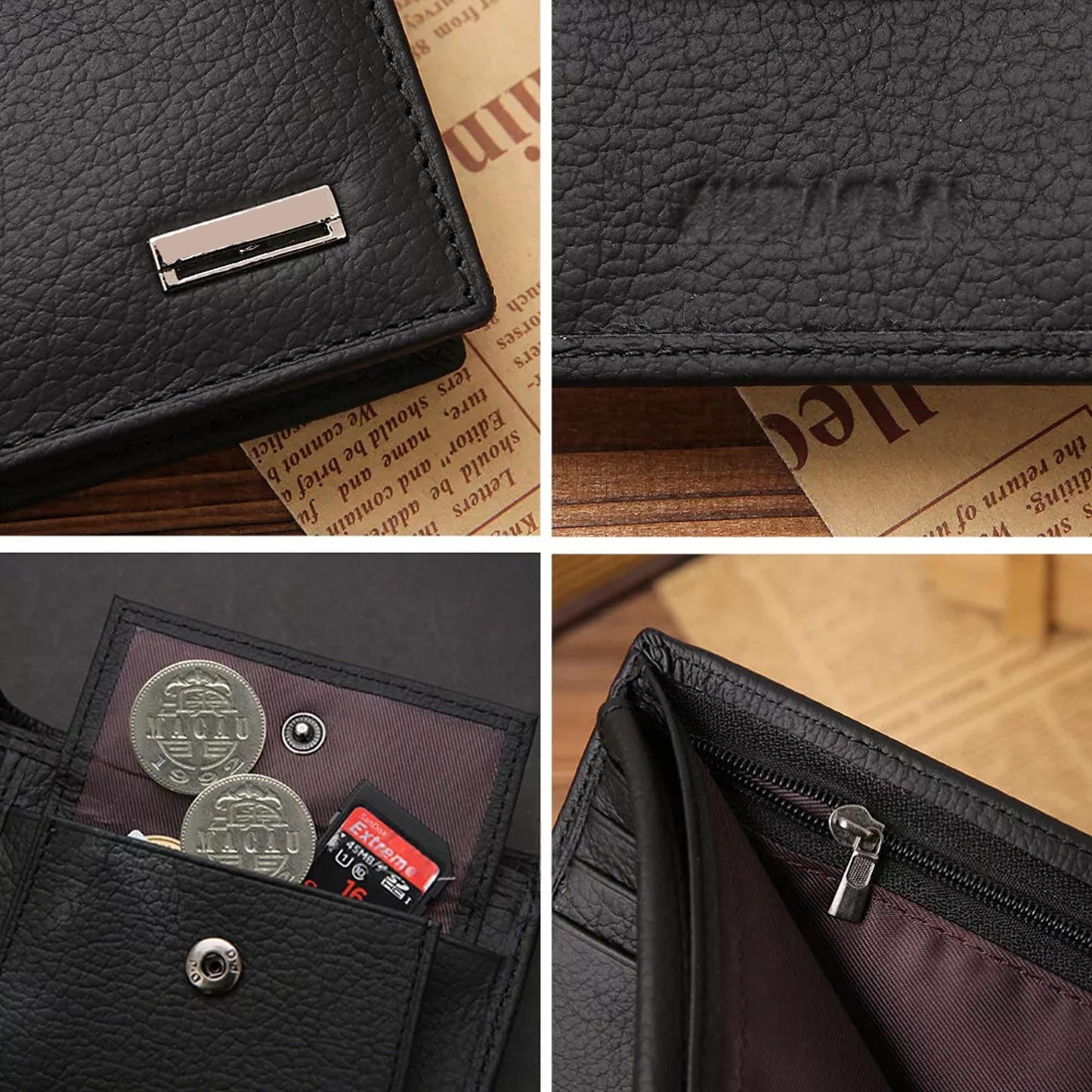 Mens Genuine Leather Wallet with Coin Pocket and Multiple Card Slots