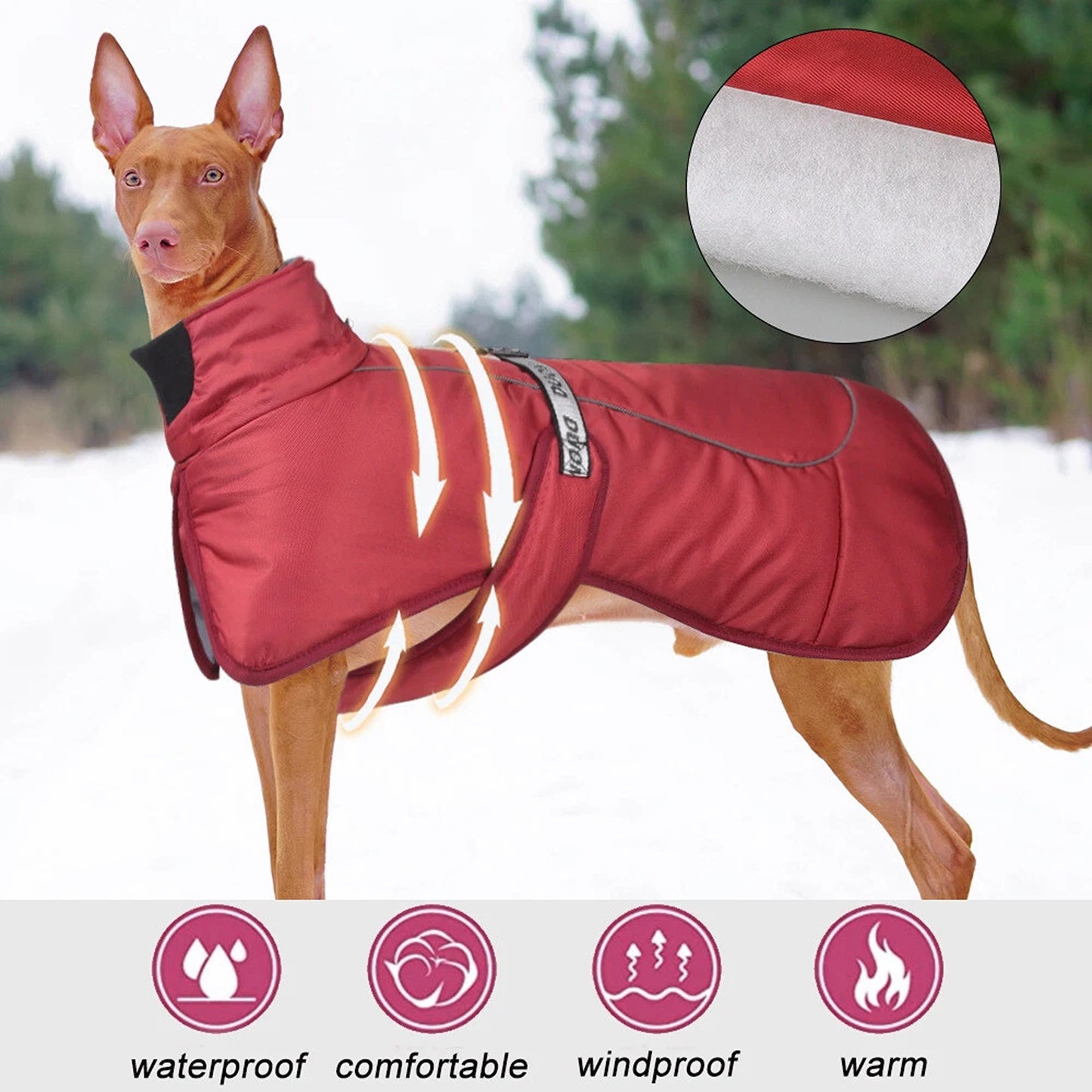 Waterproof Winter Warm Dog Jacket Thick Windproof Coat - Red