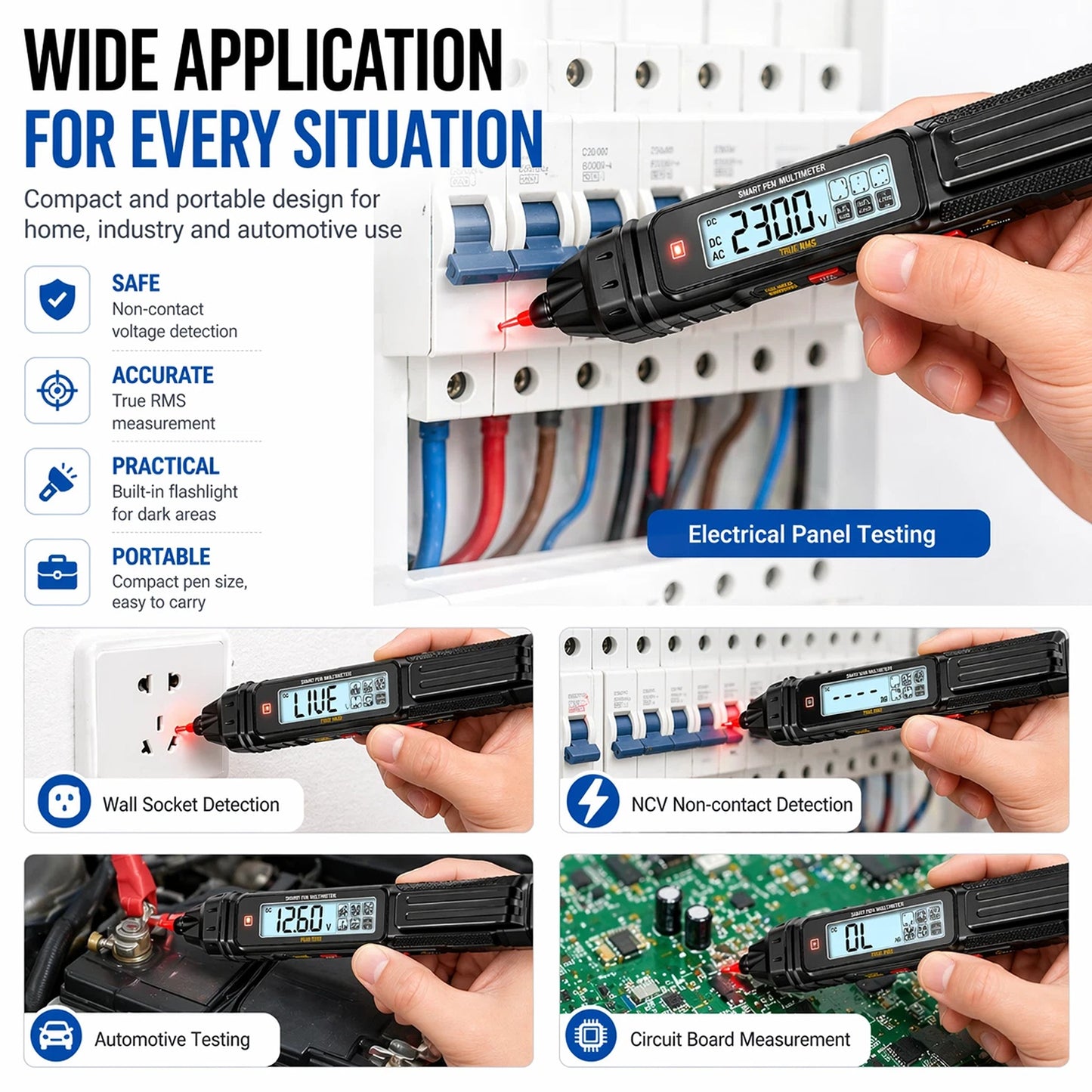 True RMS Pen Multimeter with NCV AC DC Voltage Tester