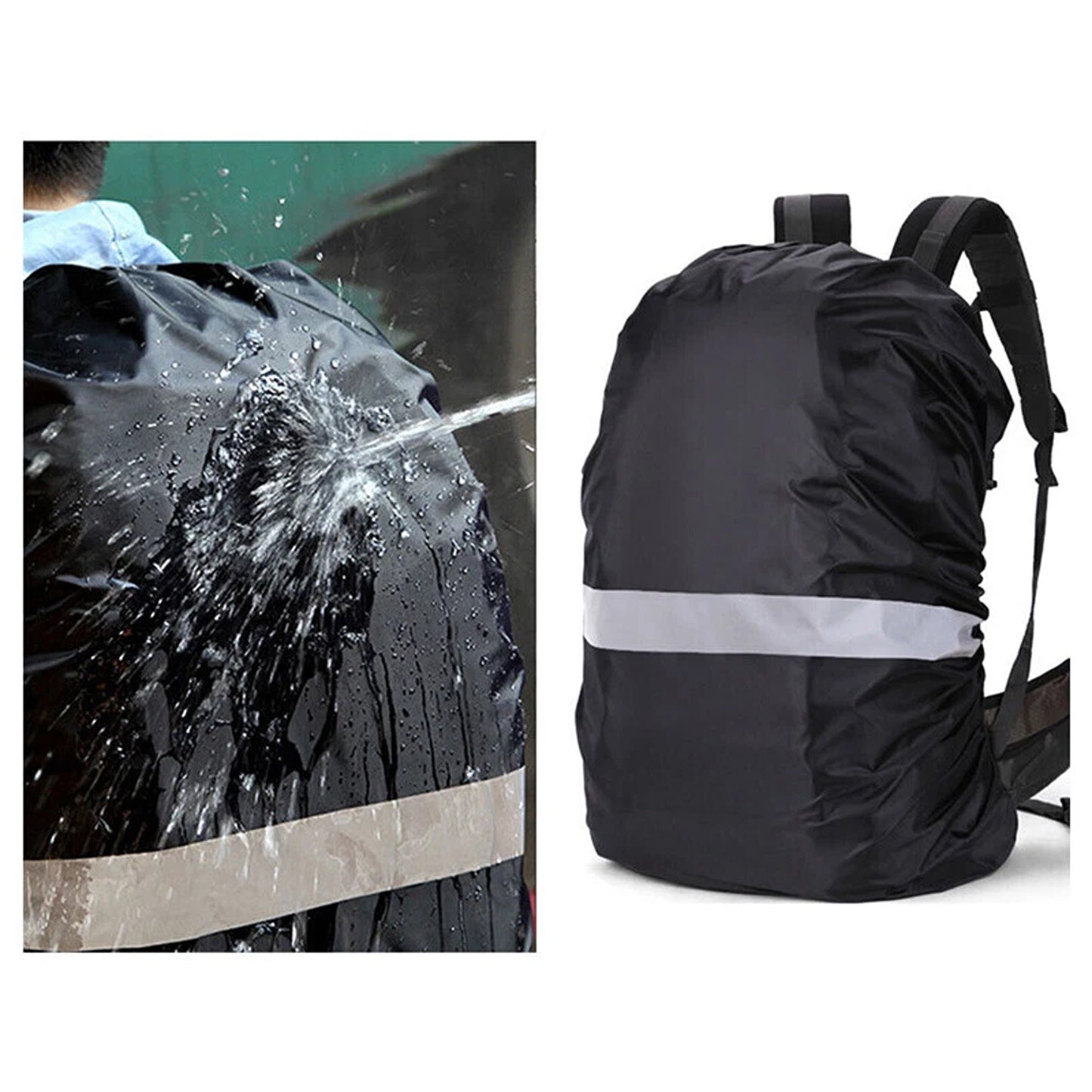 Lightweight Foldable Travel Backpack with Rain Cover for Outdoor Use - Black