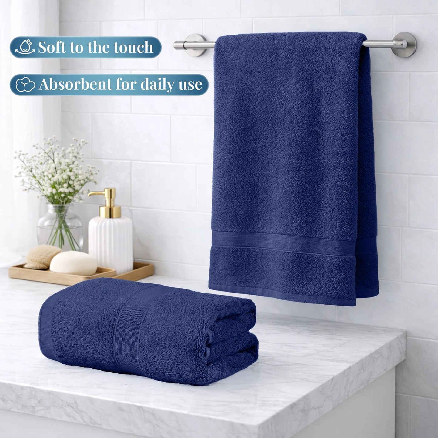 Navy Cotton Jumbo Bath Sheets Extra Soft 550 650 GSM 2 Pack