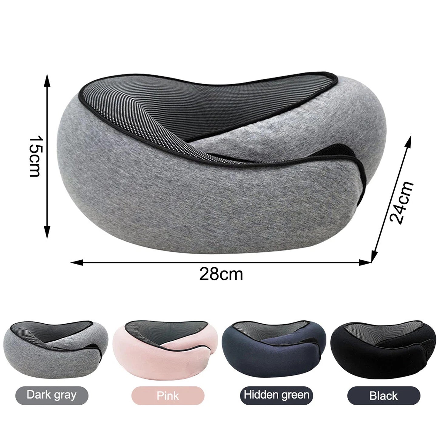 Travel Neck Pillow Memory Foam Portable Soft U Shaped Neck Head Support