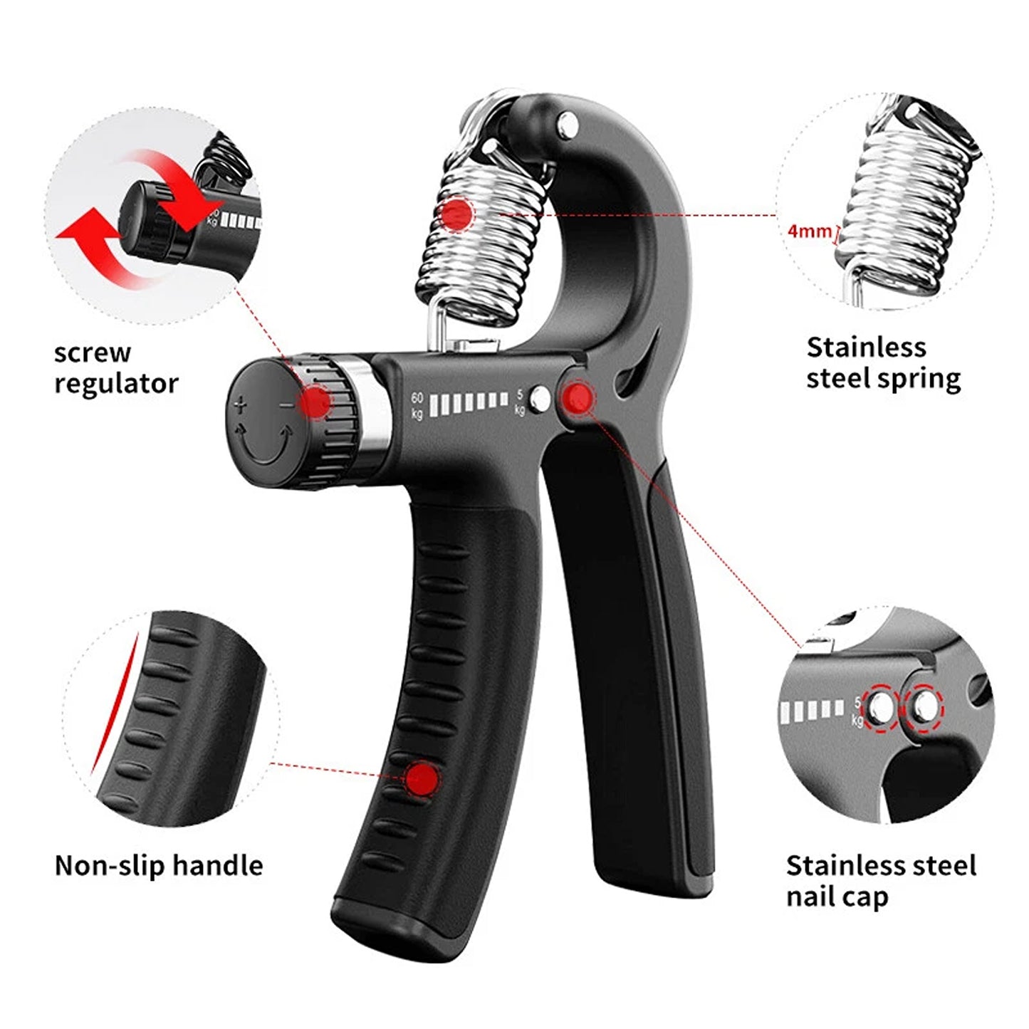 Power Hand Grip Exerciser Adjustable 5-60Kg for Strength Training