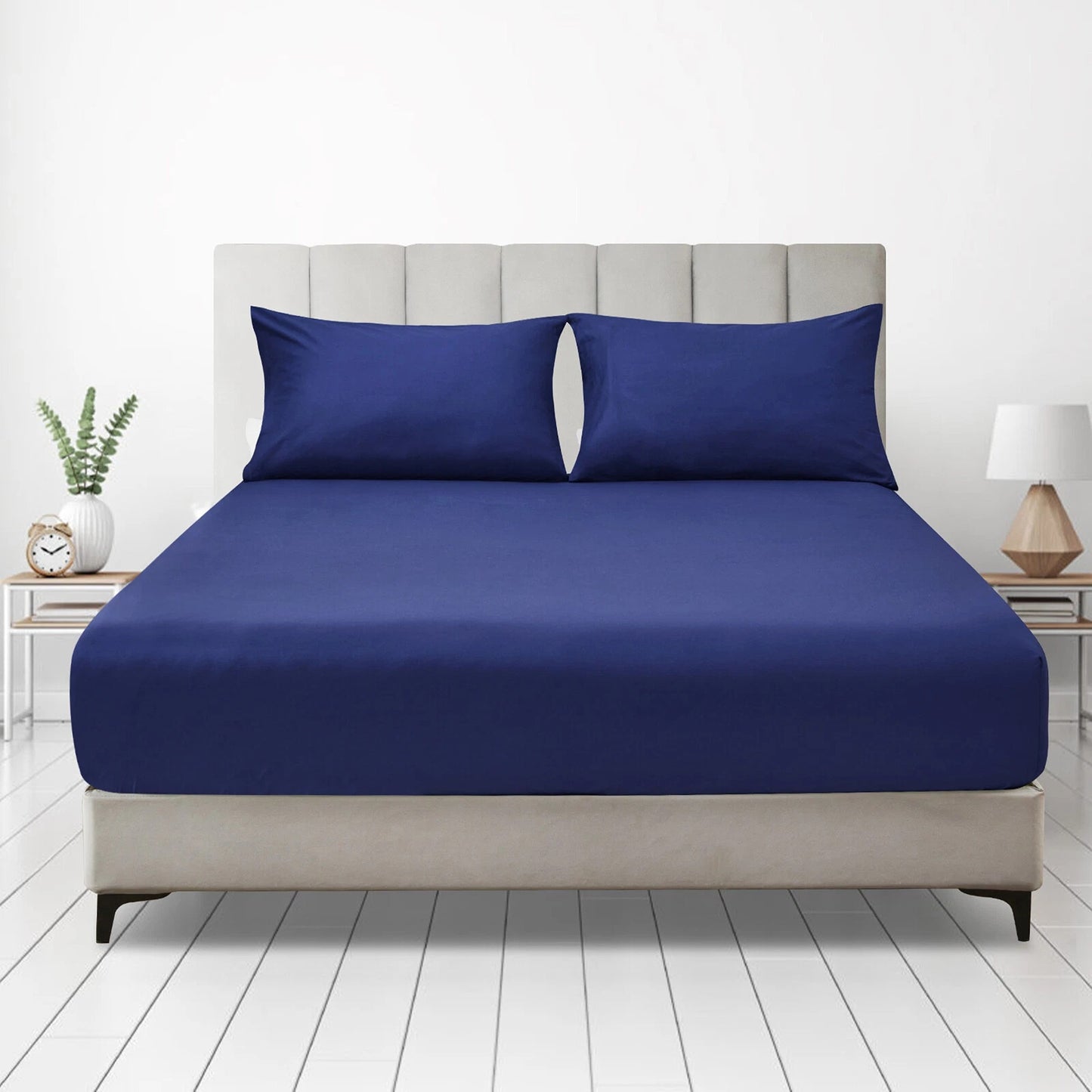 Hotel 2200TC Ultra Soft Fitted Sheet Set with Pillowcases No Flat Sheet - Navy