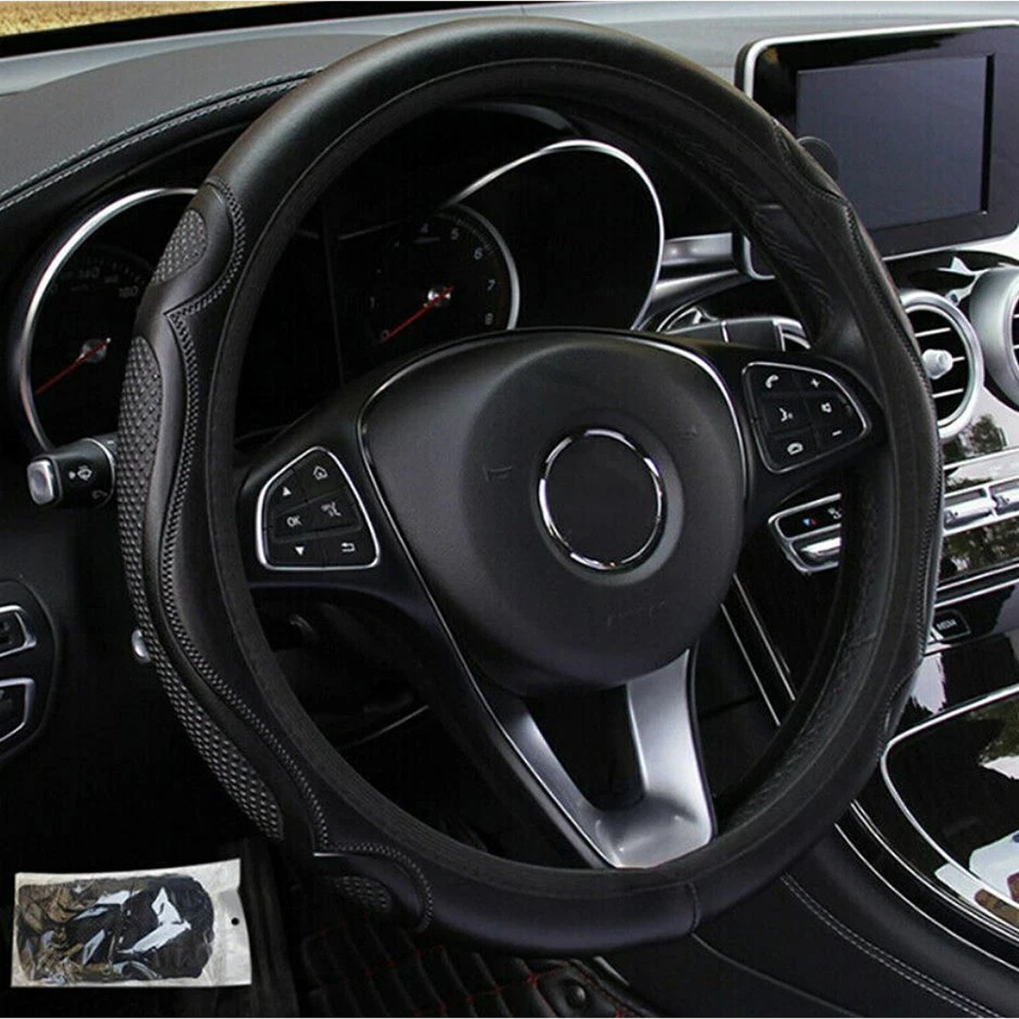 Universal Fit Steering Wheel Cover Black Leather Breathable Anti Slip Grip