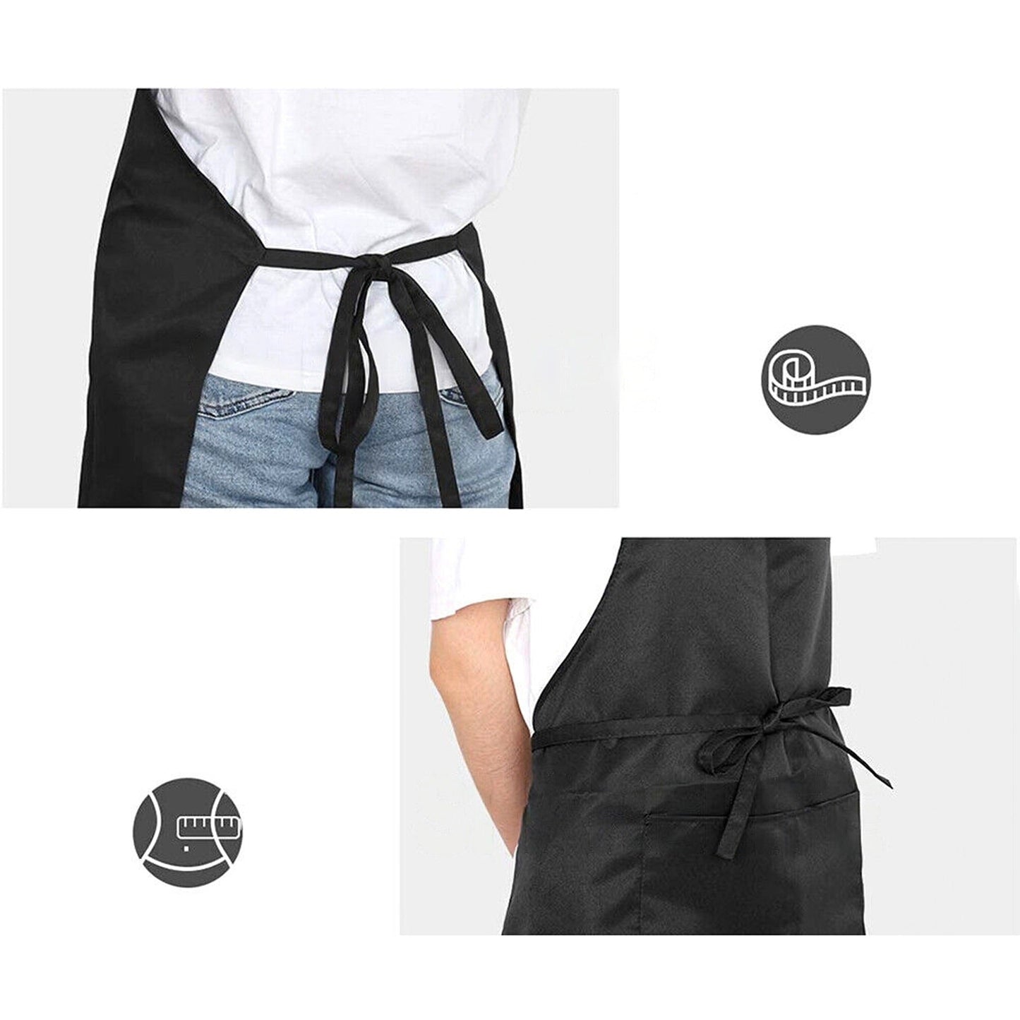 Kitchen Cooking Plain Apron Bib Washable - Black