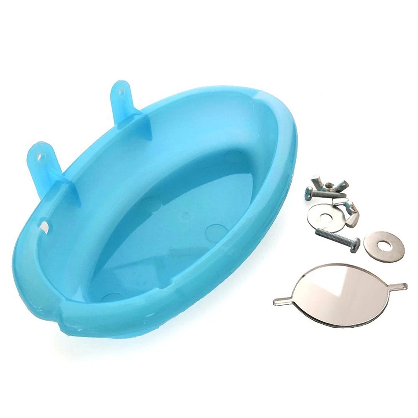 Bird Bathtub Shower Box with Mirror Cage Accessory for Parrots Blue
