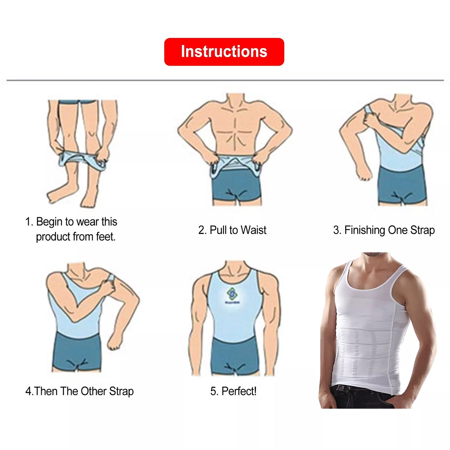 Slim Fit Compression Vest for Men Body Shaper Undershirt - Black