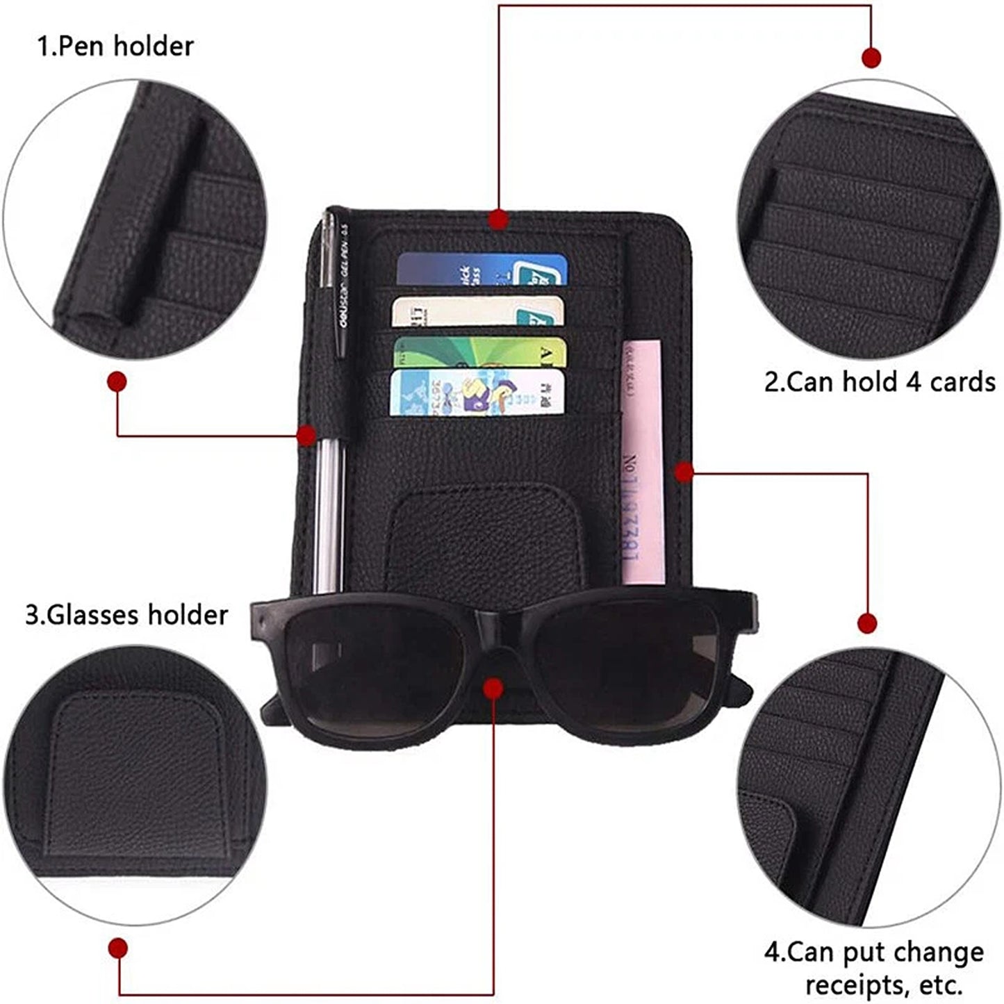 Car Sun Visor Organizer with Sunglasses and Card Holder