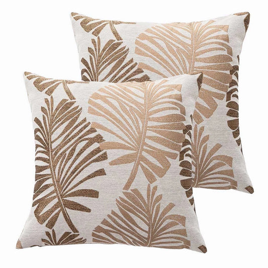 Brown 2PCS Tropical Palm Cushion Covers Jacquard Cotton Pillow Covers