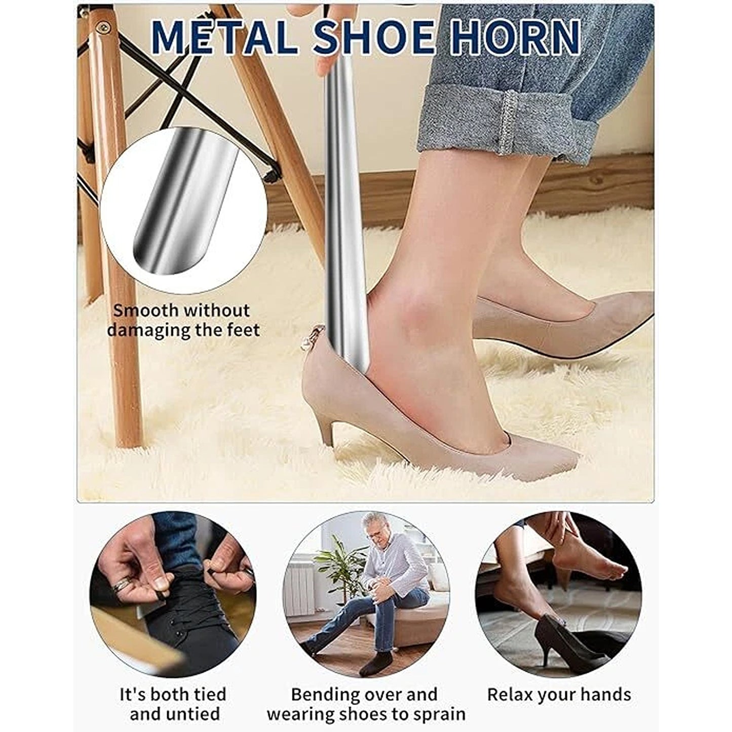 Metal Shoe Horn with Extended Handle for Easy Use