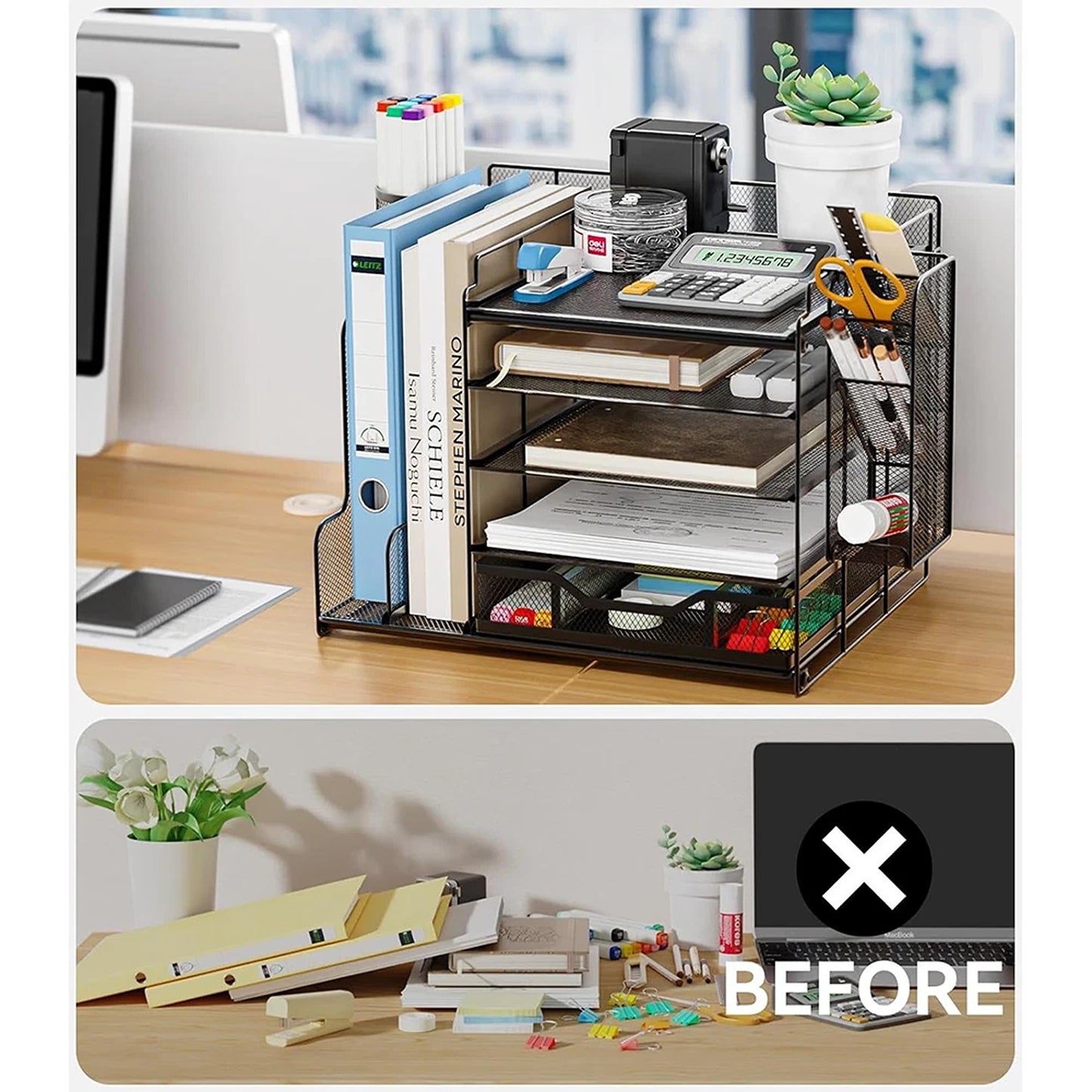 Desktop Document Organizer File Holder Paper Storage Rack Home Office Tray