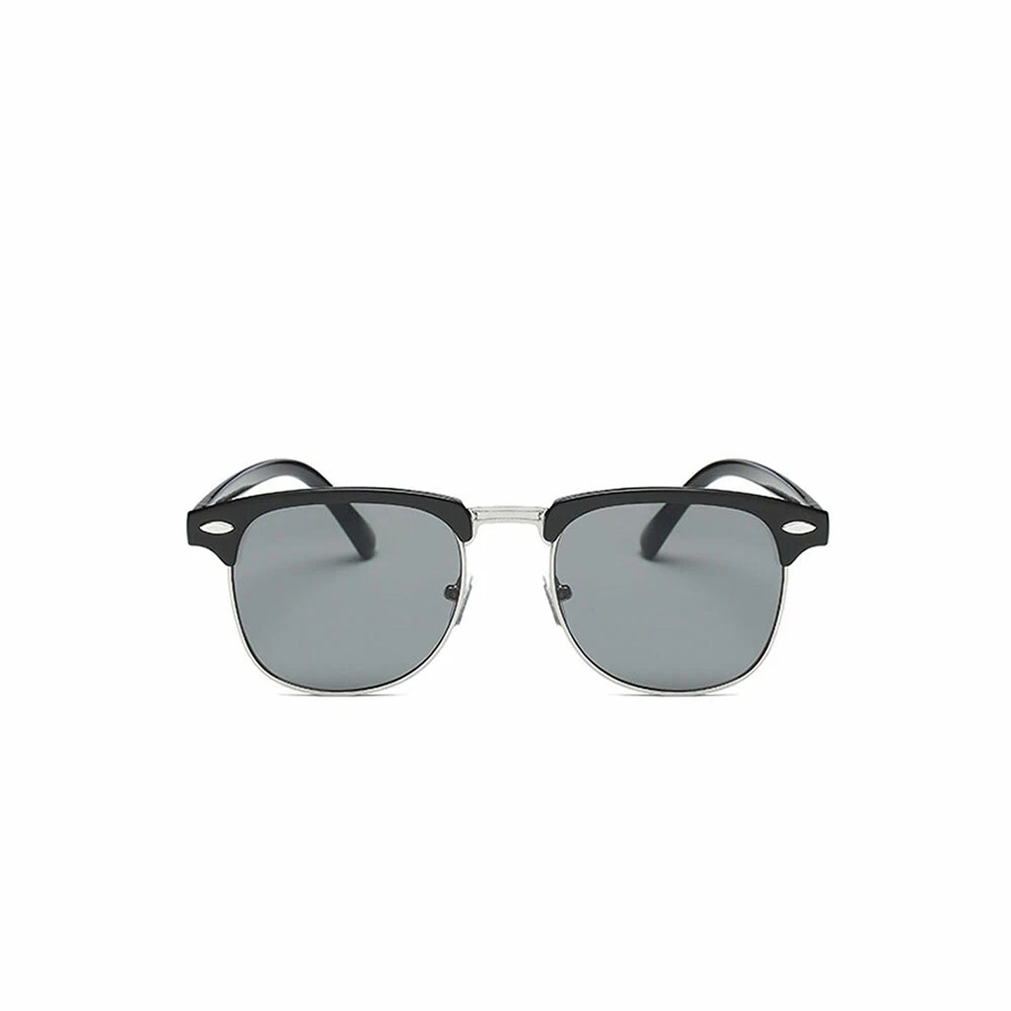 Grey Black Lens Vintage Half Rim Reflective Sunglasses for Men and Women