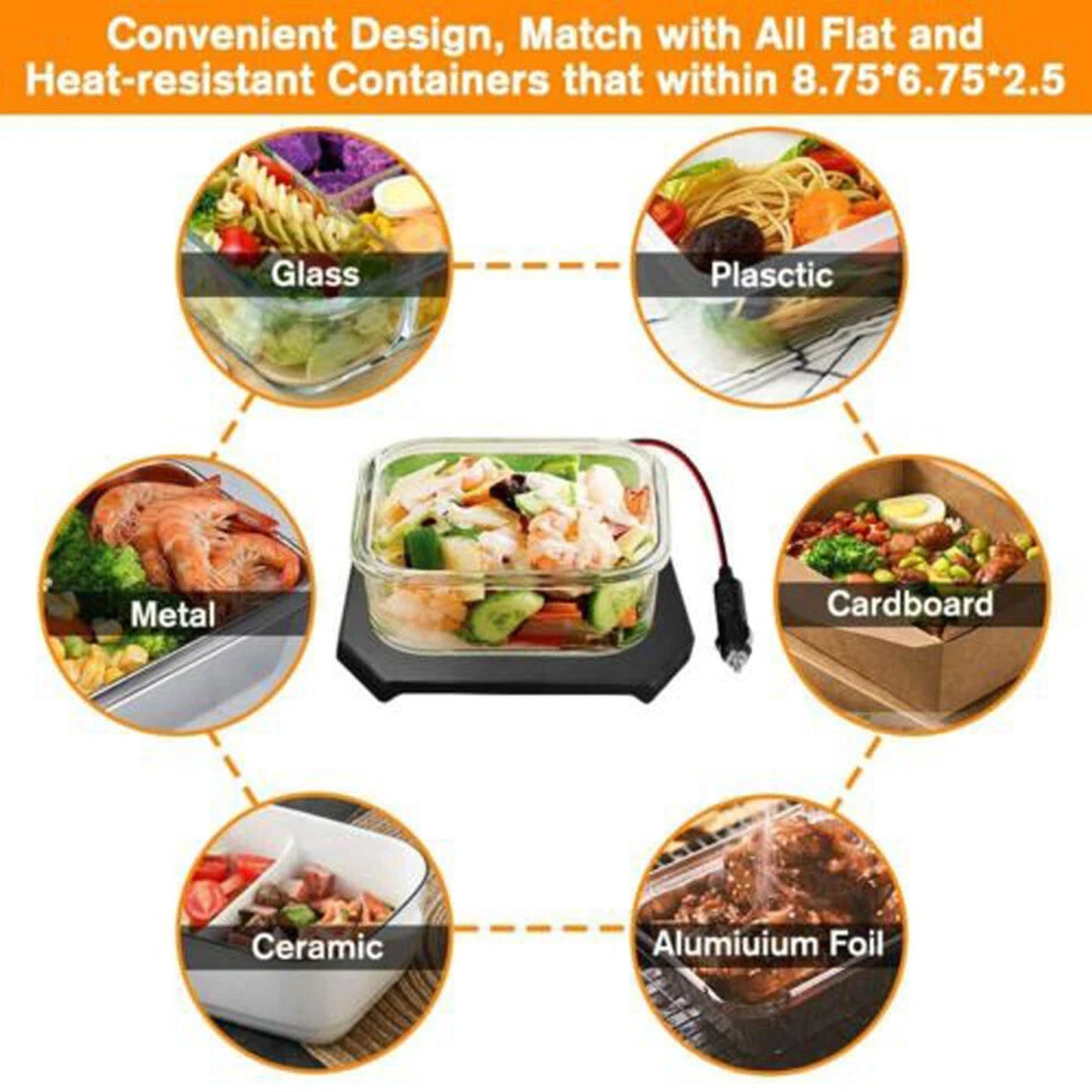 Portable 12V Electric Heated Lunch Box Bag for Car Use