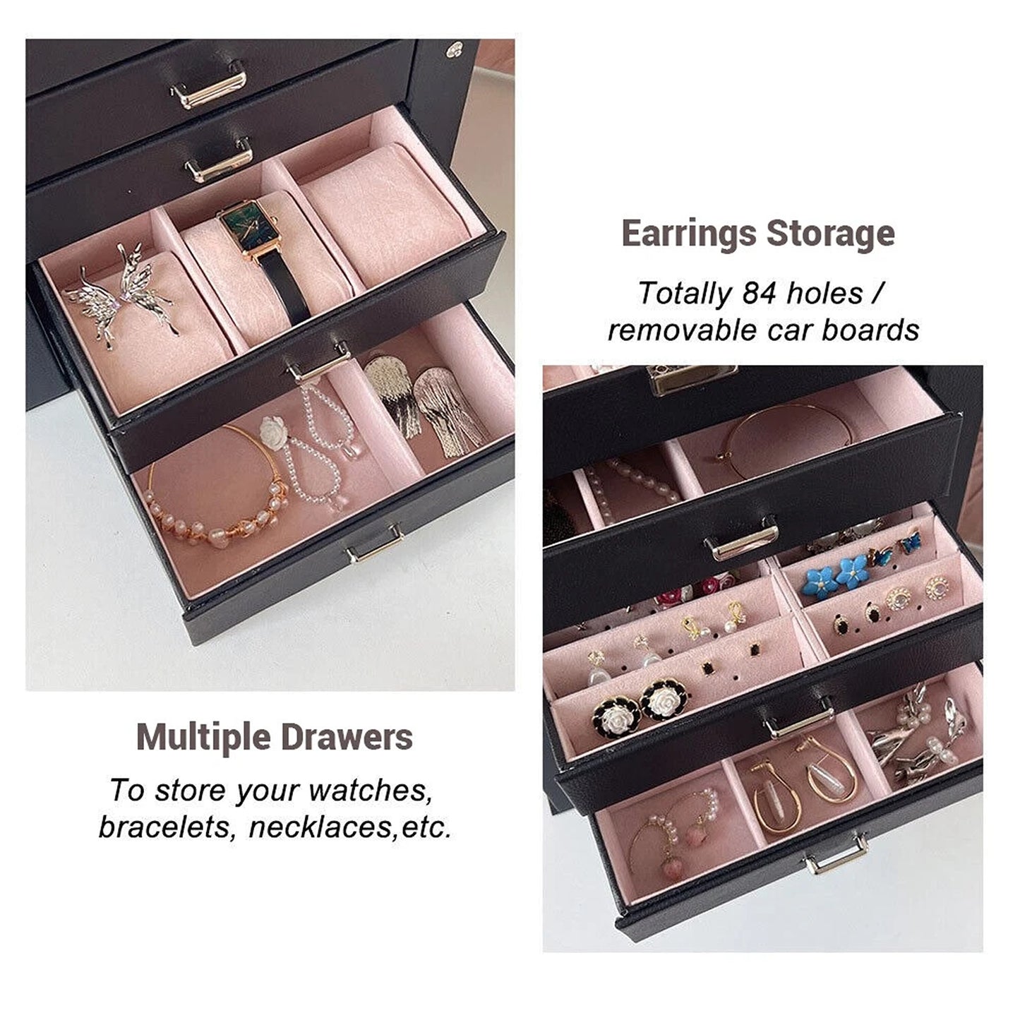 Large Leather Jewellery Organizer Case for Travel and Storage